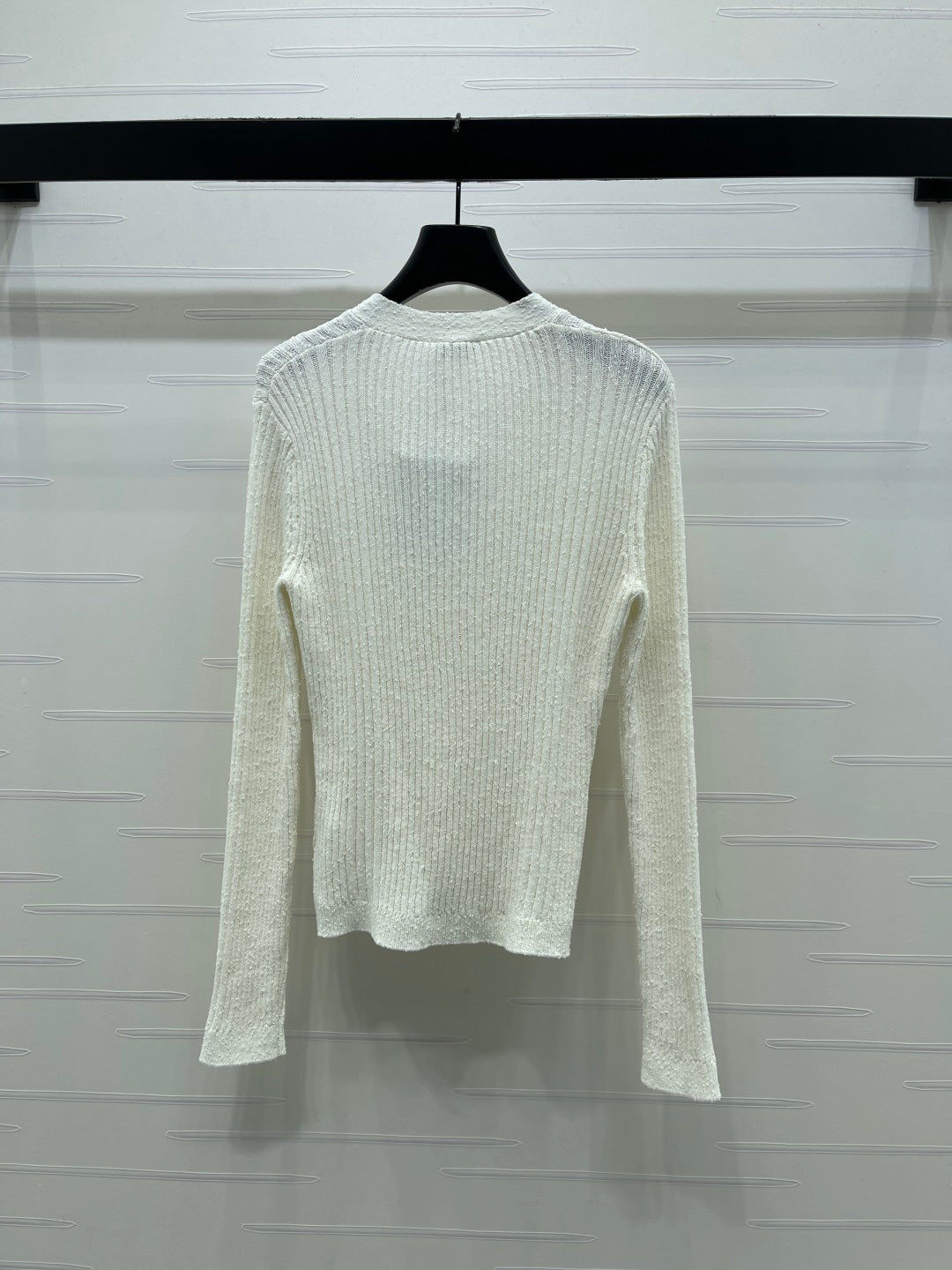 Chanel 2026 V-neck Knit Cardigan White and Black Wool Viscose