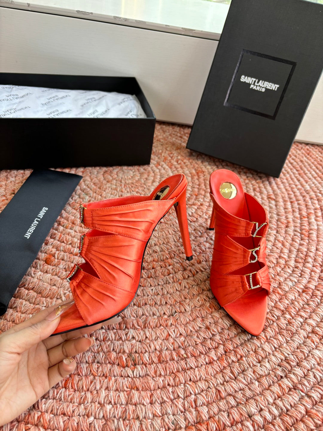 YSL 2026 High Heels Sandals 110mm Silk Leather 648786