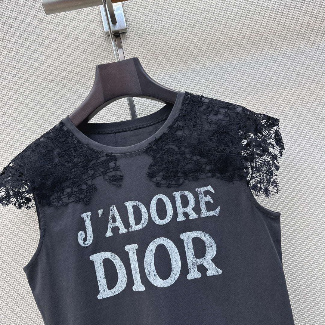 Dior 2026 Lace-trimmed T-shirt Cotton