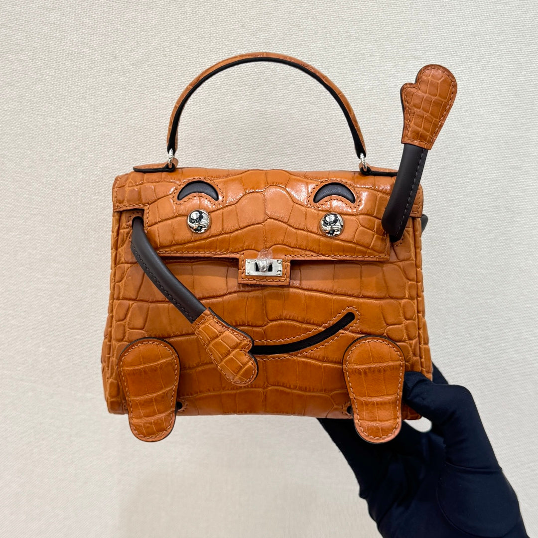 High-end Hermes 2026 Kelly Doll Picto Bag 16cm Crocodile Leather
