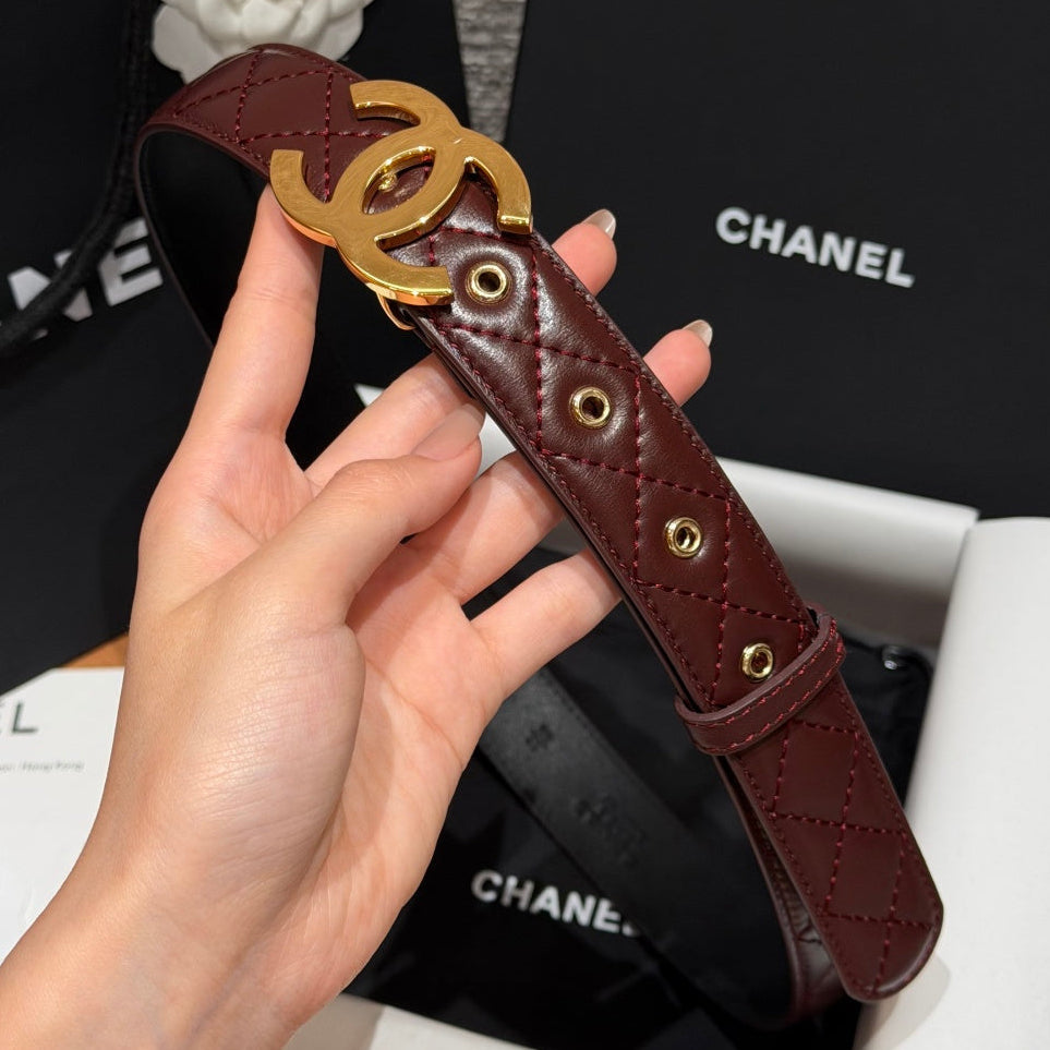 Chanel 2026 CC Buckle Gold Waist Belt Burgundy