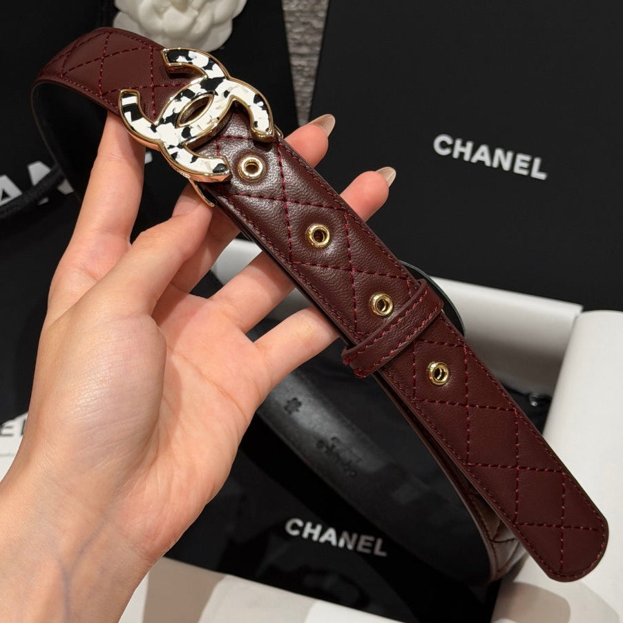 Chanel 2026 CC Buckle Gold Waist Belt Burgundy
