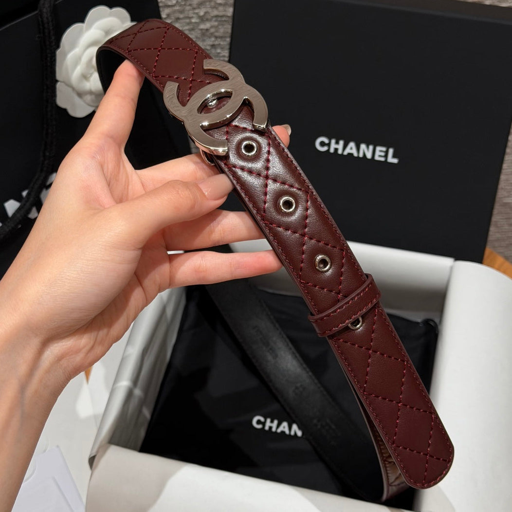 Chanel 2026 Interlocking CC Quilted Belt Burgundy