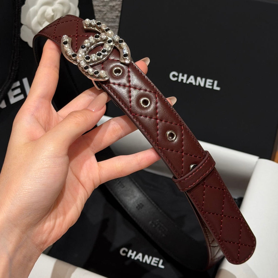 Chanel 2026 Quilted CC Chain Belt Burgundy