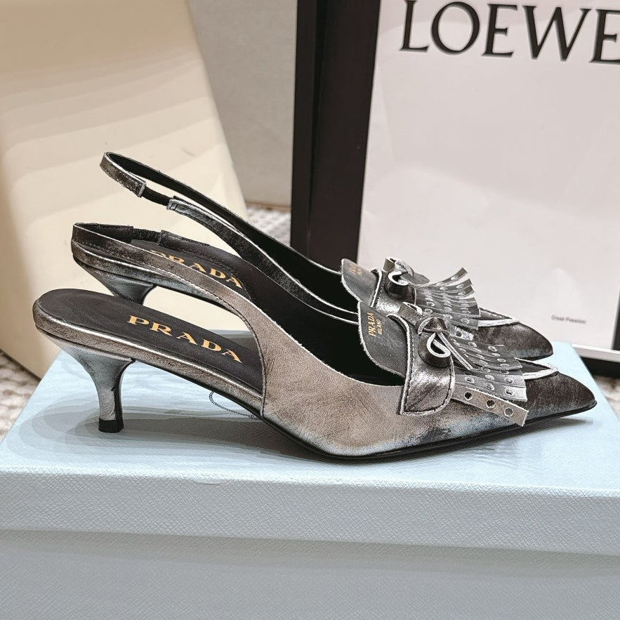 Prada 2026 Kiltie Fringe Pointed Toe Shoe 55mm Leather 173940