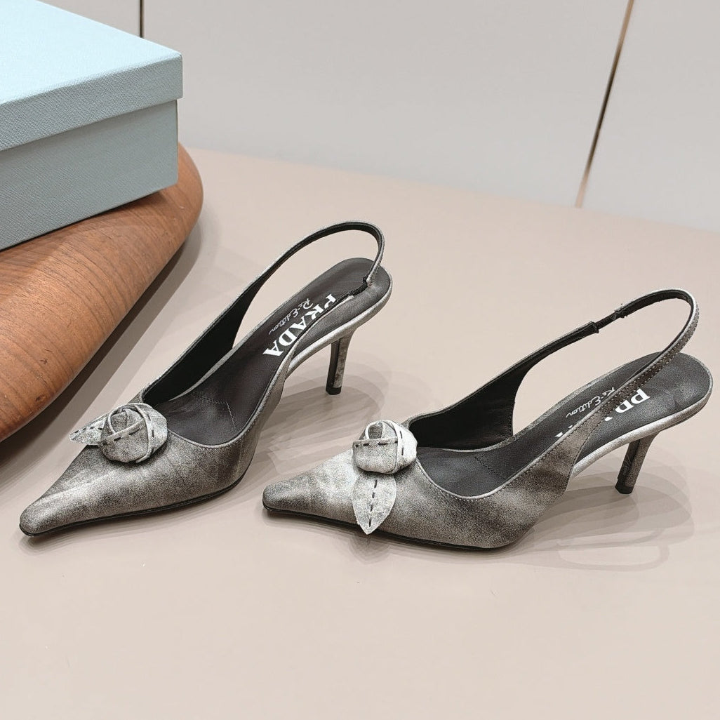 Prada 2026 Rosette Pointed-Toe Shoe 80mm Suede Leather 176075