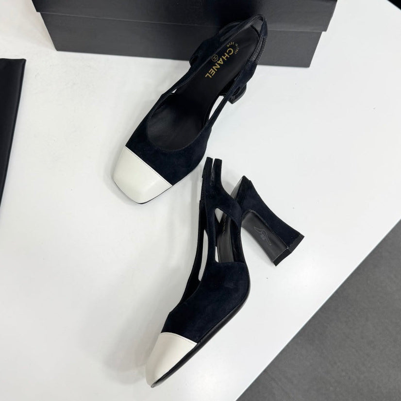 Chanel 2026 Two-Tone Square-Toe Slingback Suede Leather