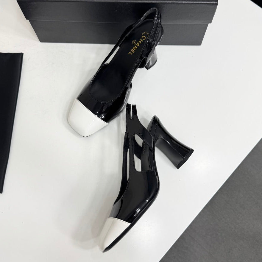 Chanel 2026 Two-Tone Square-Toe Slingback Suede Leather