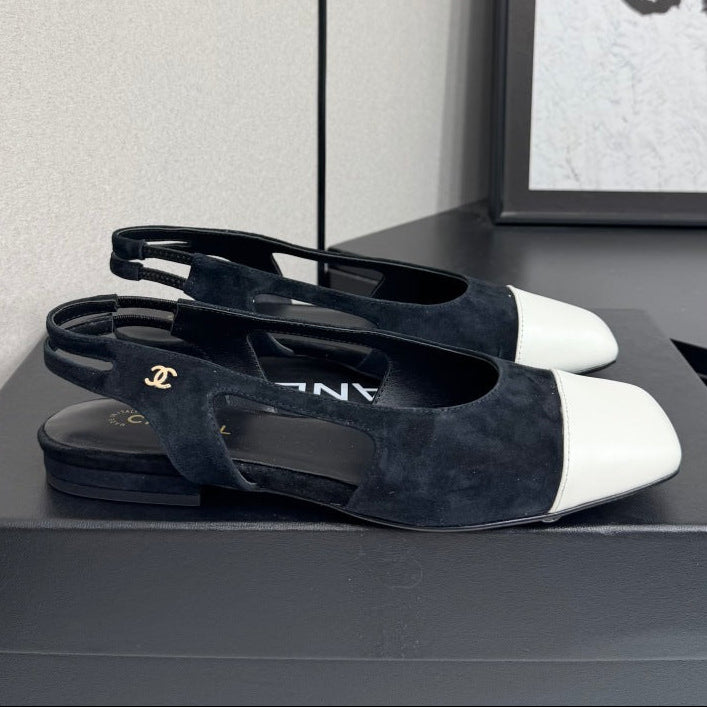Chanel 2026 Two-Tone Square-Toe Slingback Suede Leather