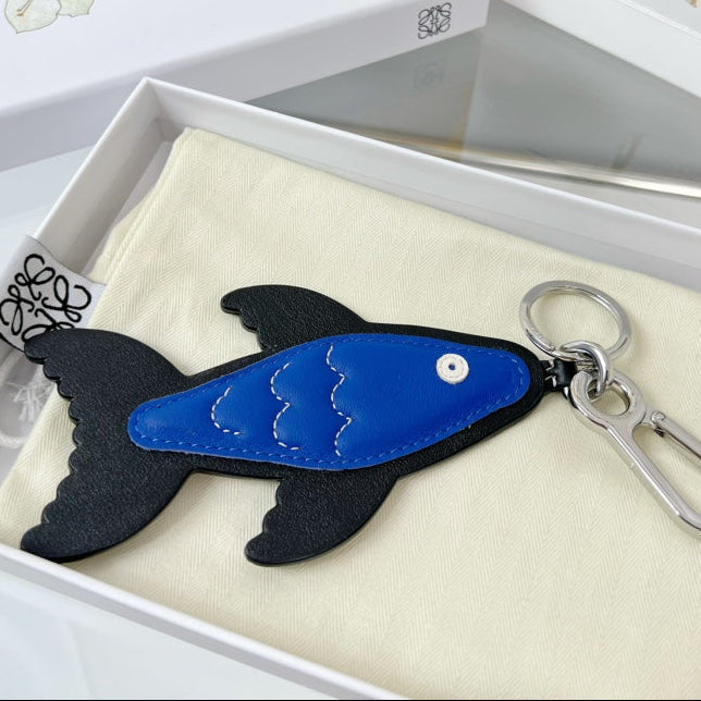 Loewe Black Blue Fish Charm Leather