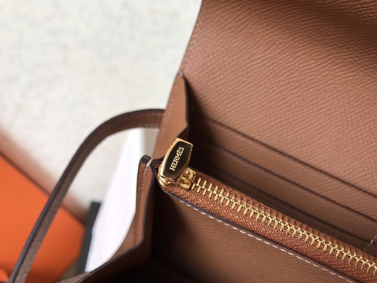 Kelly Long Wallet 20cm Brown Epsom Leather