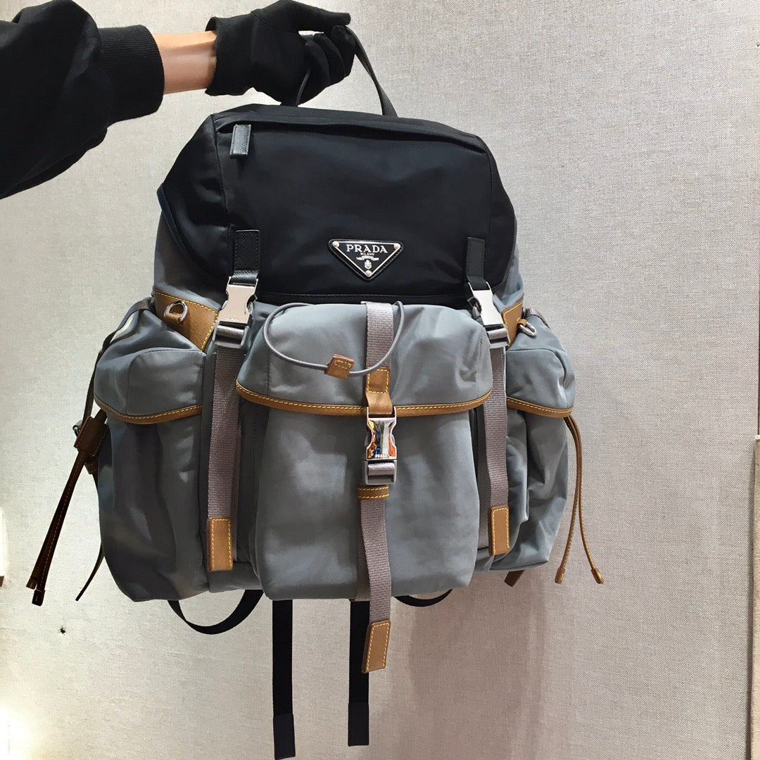 Prada 2026 Black Beige and Grey Fabric With Saffiano Leather 351880