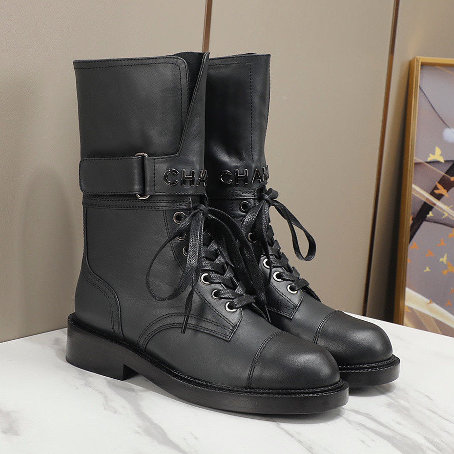 Chanel 2026 Lace-Up Combat Boots Leather Suede 194072