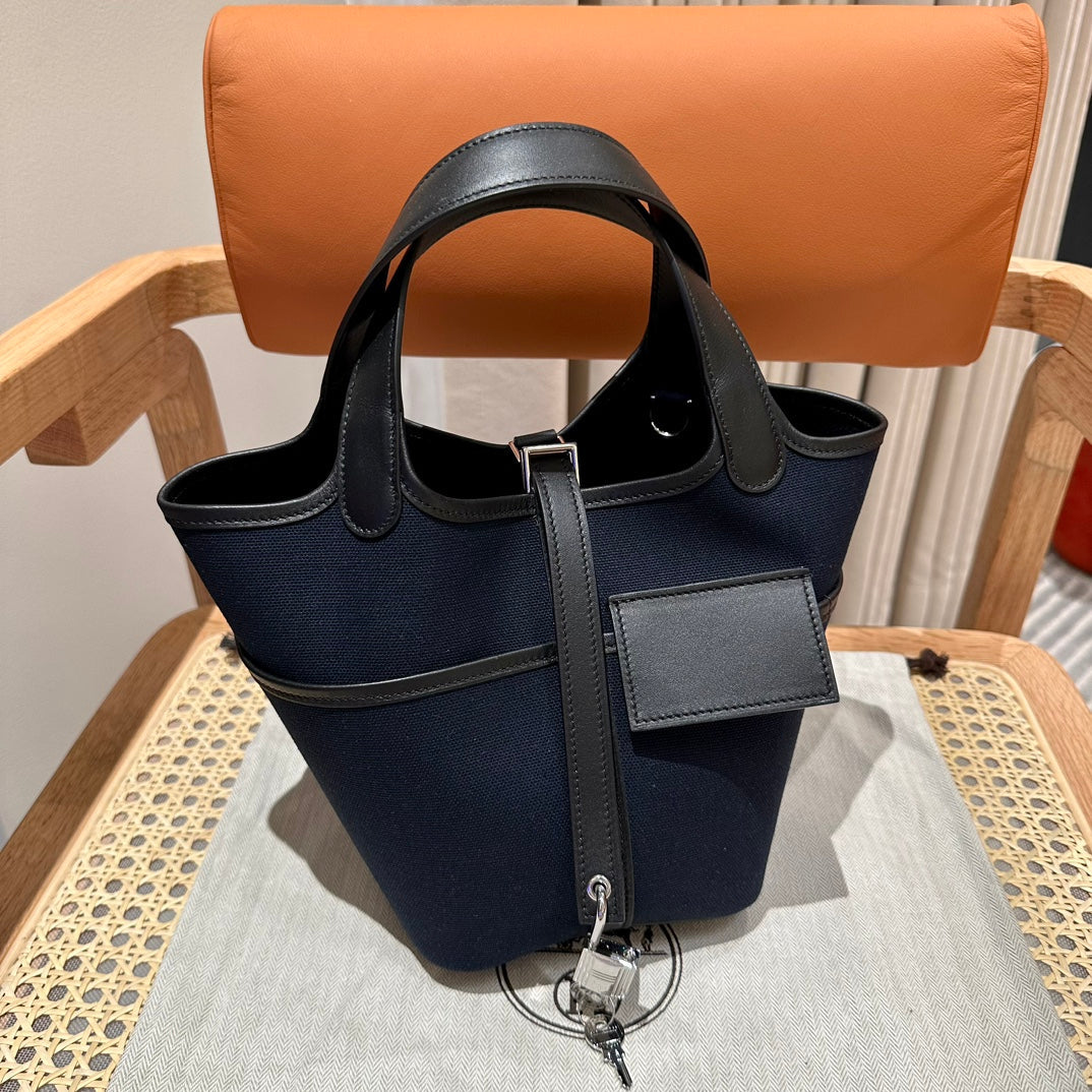 High-end Hermes 2026 Picotin Lock 18 Pocket Bag Canvas/Swift Calfskin 1
