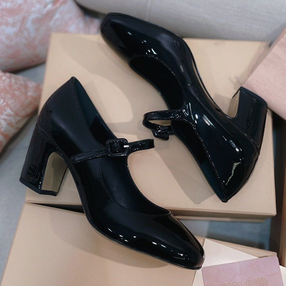 Miu Miu 2026 Round-Toe Pumps 65mm Patent Leather Glitter 155501