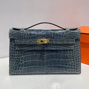 High-end Hermes 2026 Kelly Pochette Bag 22cm Glossy Crocodile Leather