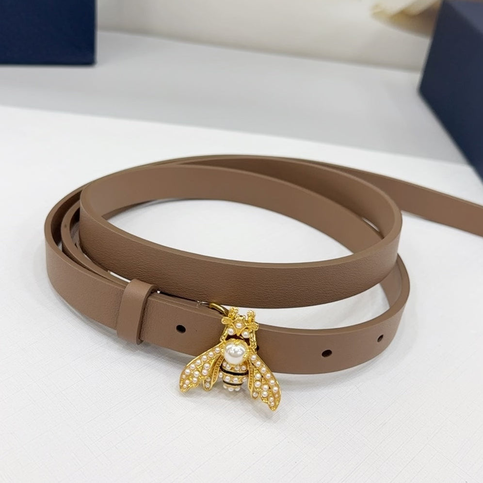 Dior 2026 Bee Motif Skinny Belt 17mm Leather 186411