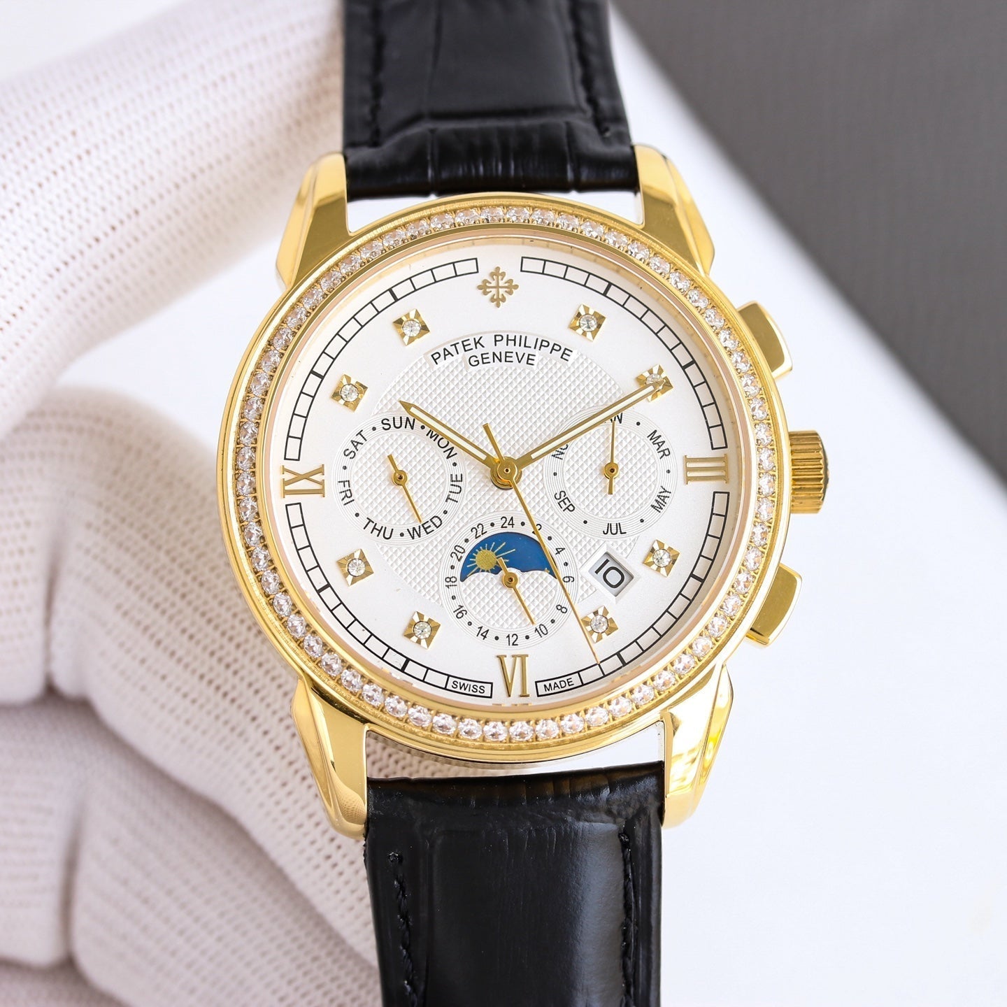 Patek Philippe Annual Calendar 42mm Gold Case Black Leather Strap