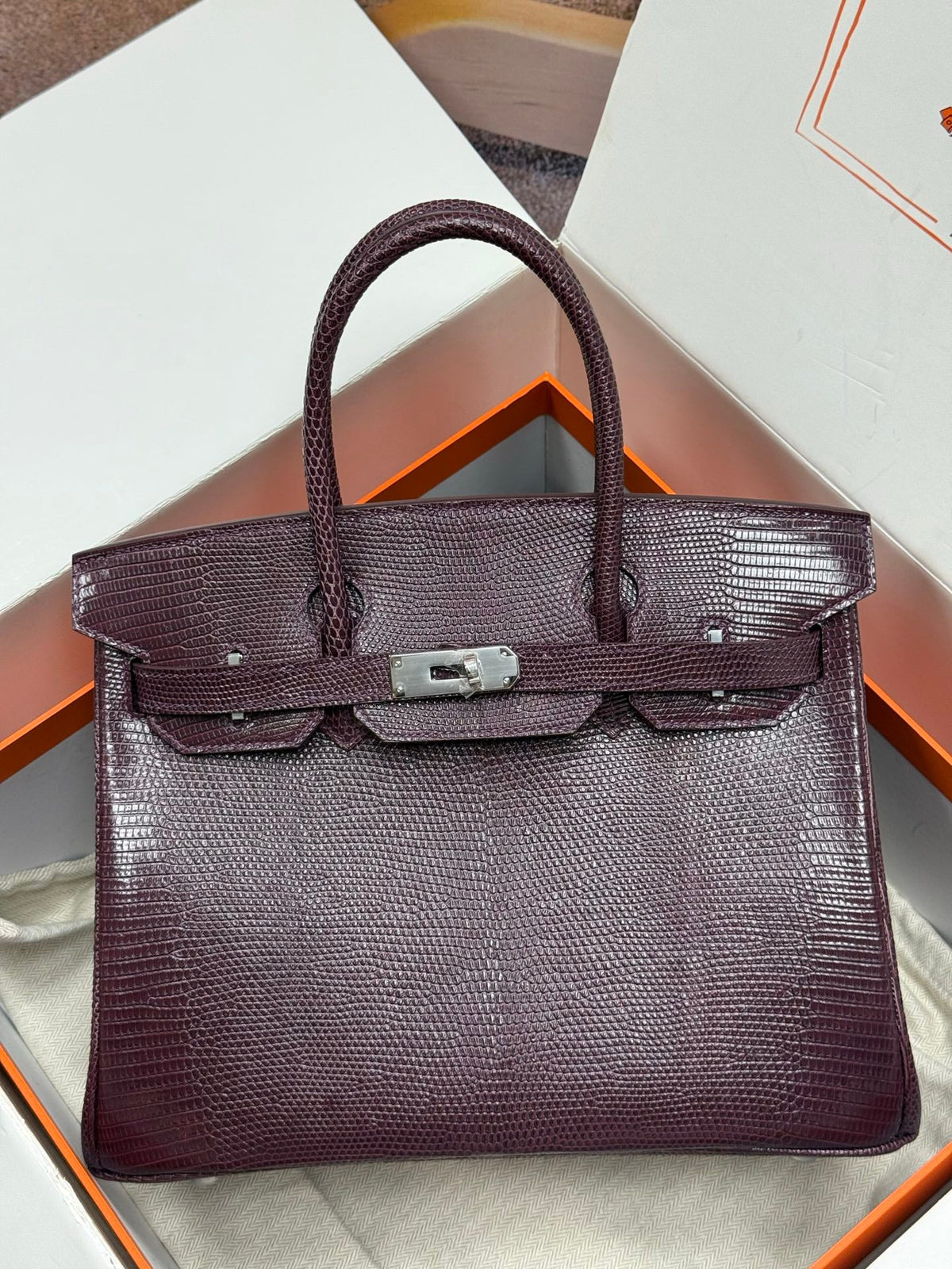 High-end Hermes 2026 Birkin Bag 30cm Deep Plum Lizard Skin