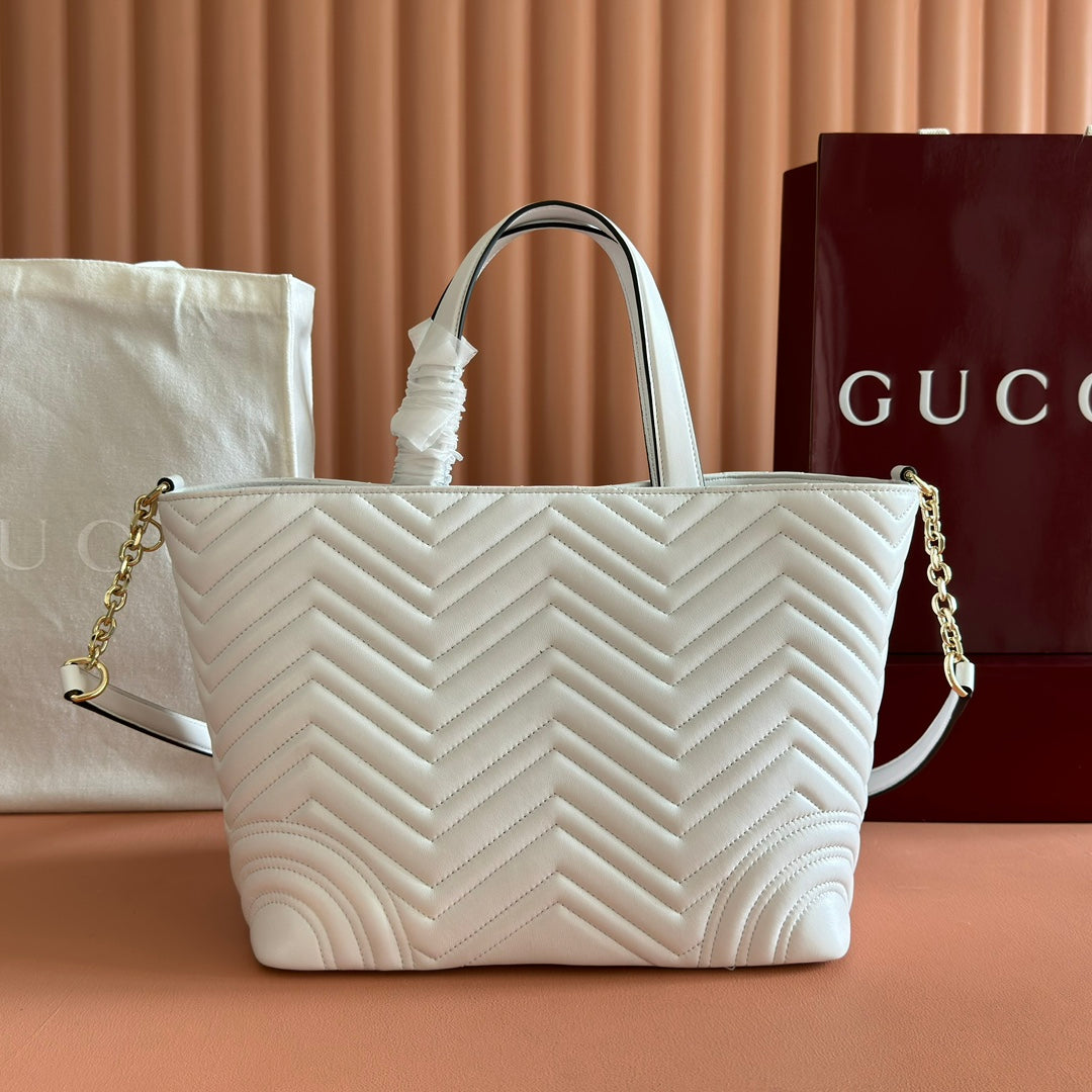 GG 2025 Marmont Tote Bag White Sheepskin