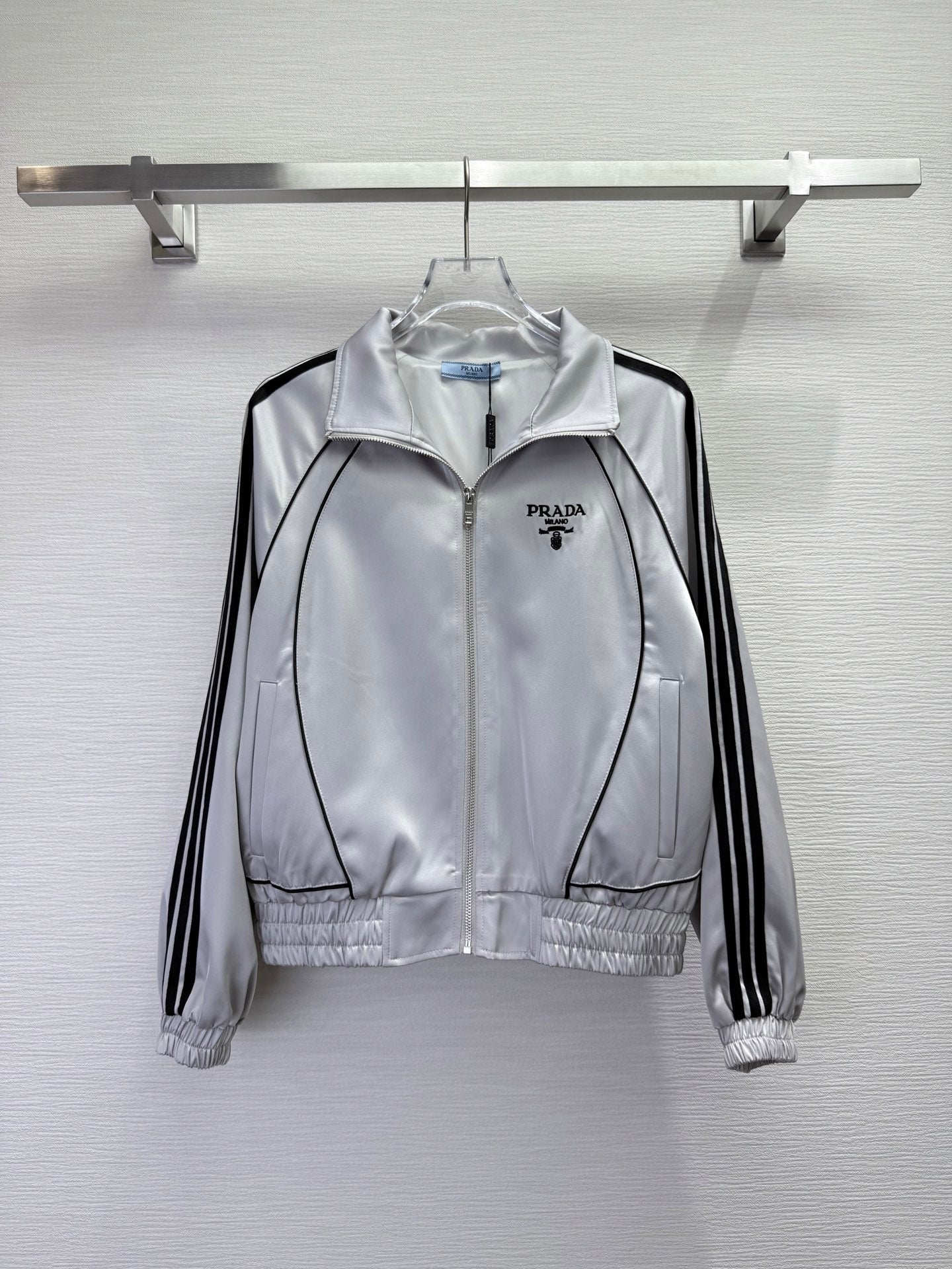 Prada 2025 Striped Patchwork Jacket Black And White Polyester