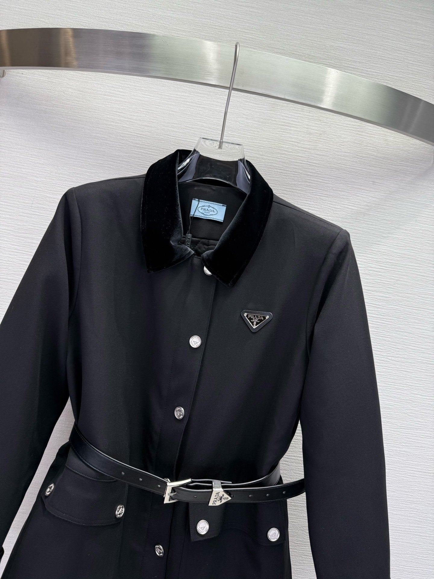 Prada 2025 Jacket With Belt Black and Gray Cotton Wool