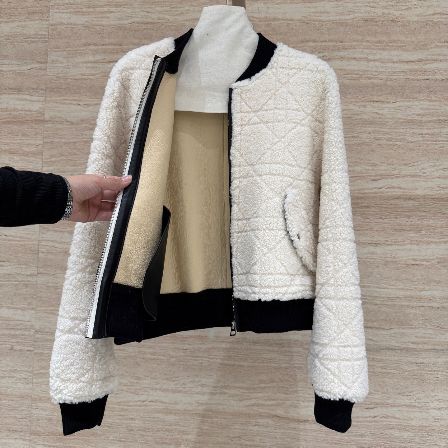 Dior 2025 Shearling Coat Black and Cream Wool Leather