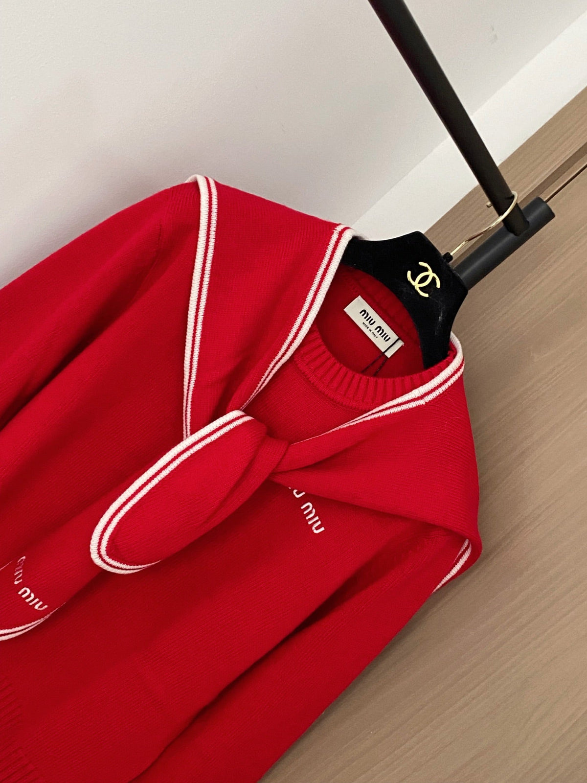 Miumiu 2025 Sailor Sweater Red and Navy Blue Wool