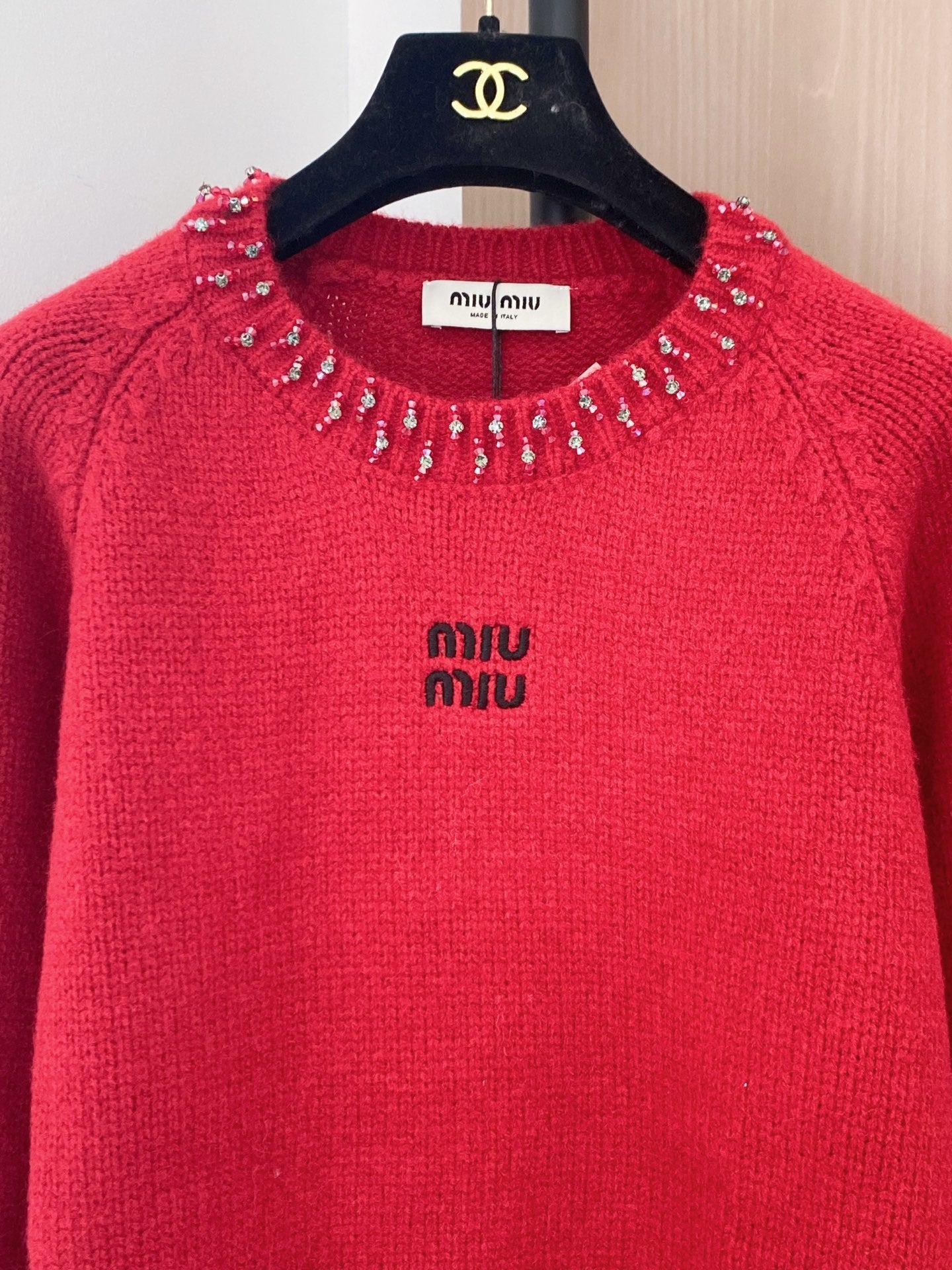 Miumiu 2025 Embellished Neckline Sweater Wool
