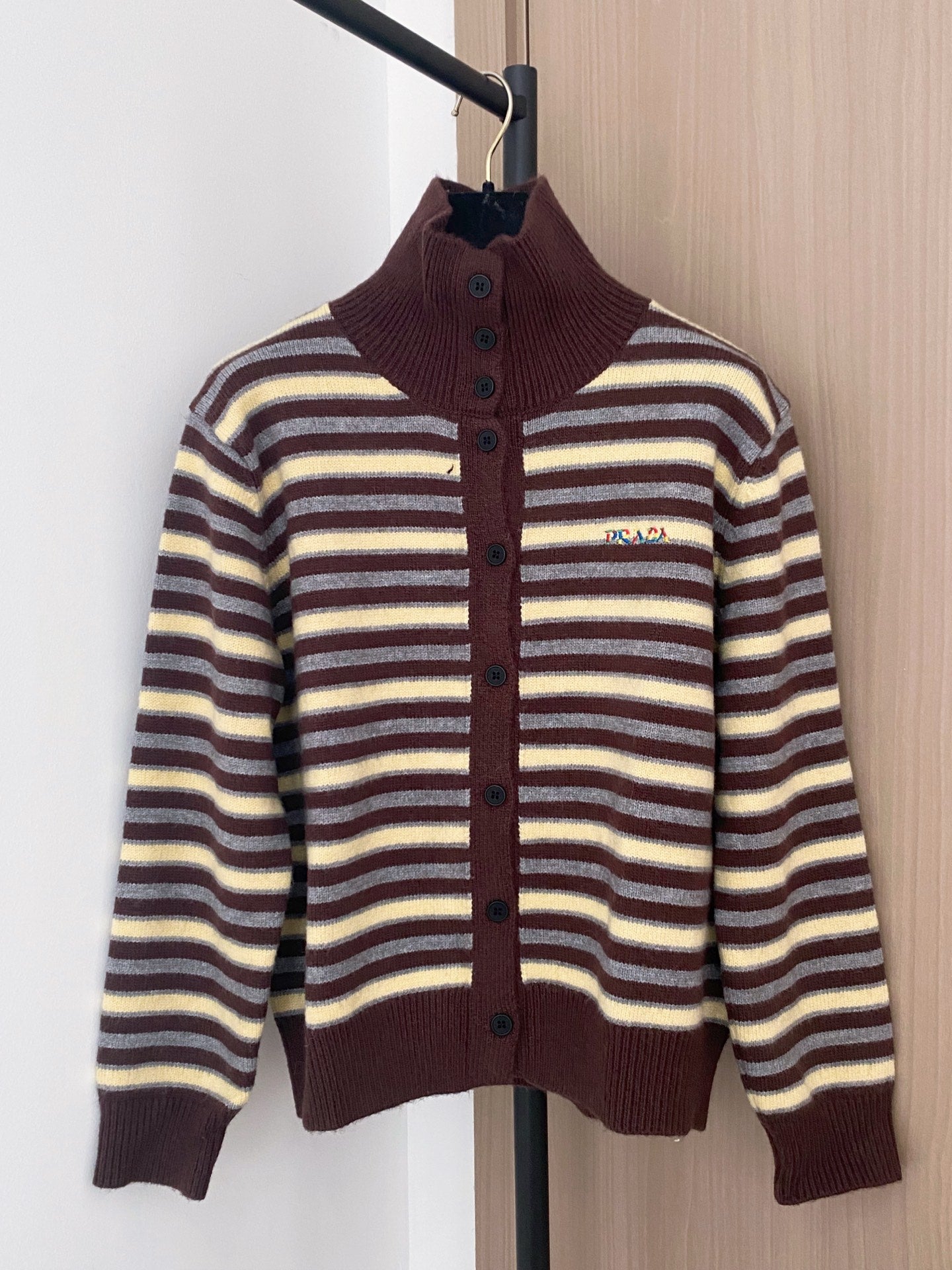 Prada 2025  Two-Tone Cardigan Brown and White Wool