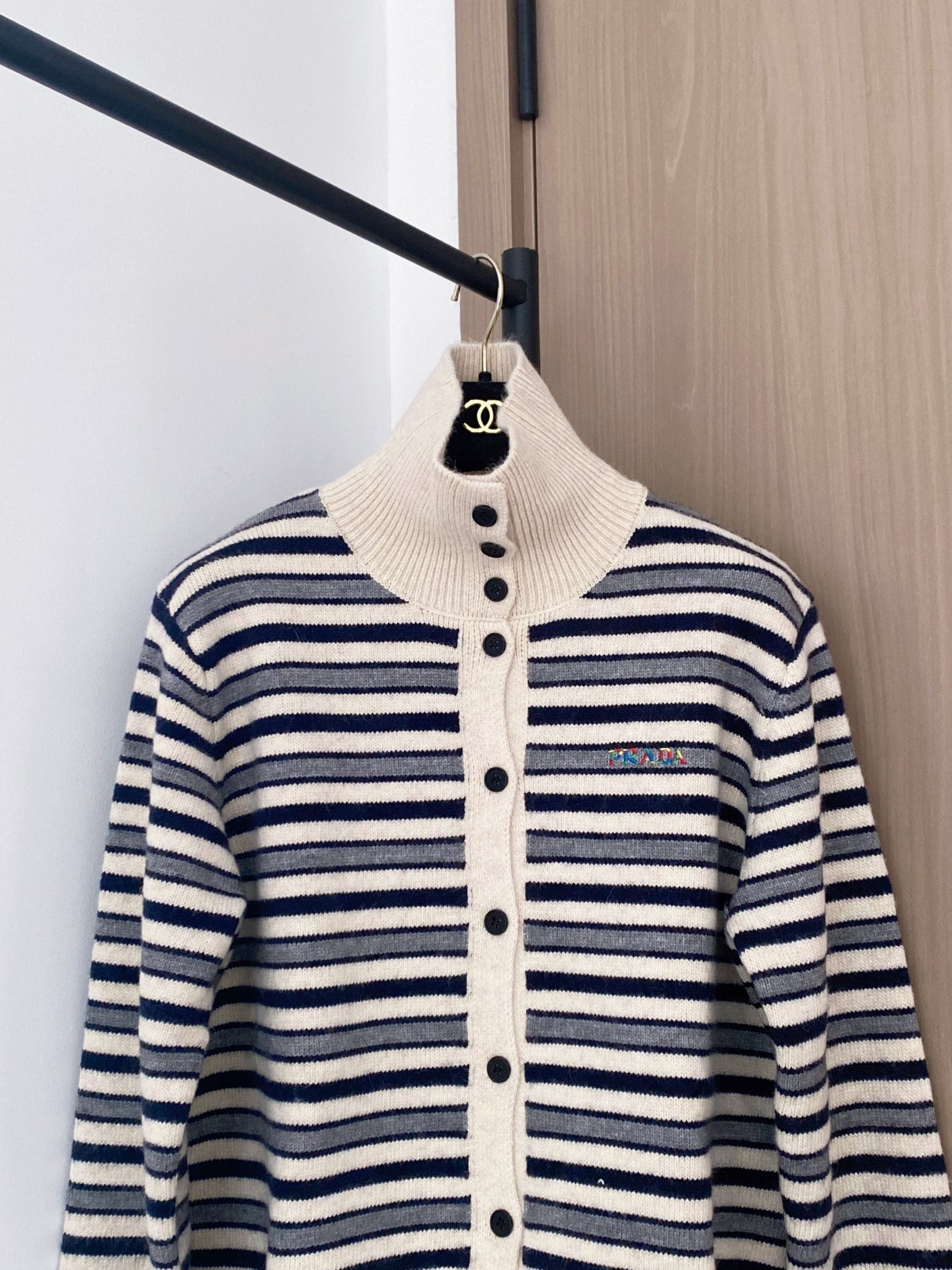 Prada 2025  Two-Tone Cardigan Brown and White Wool