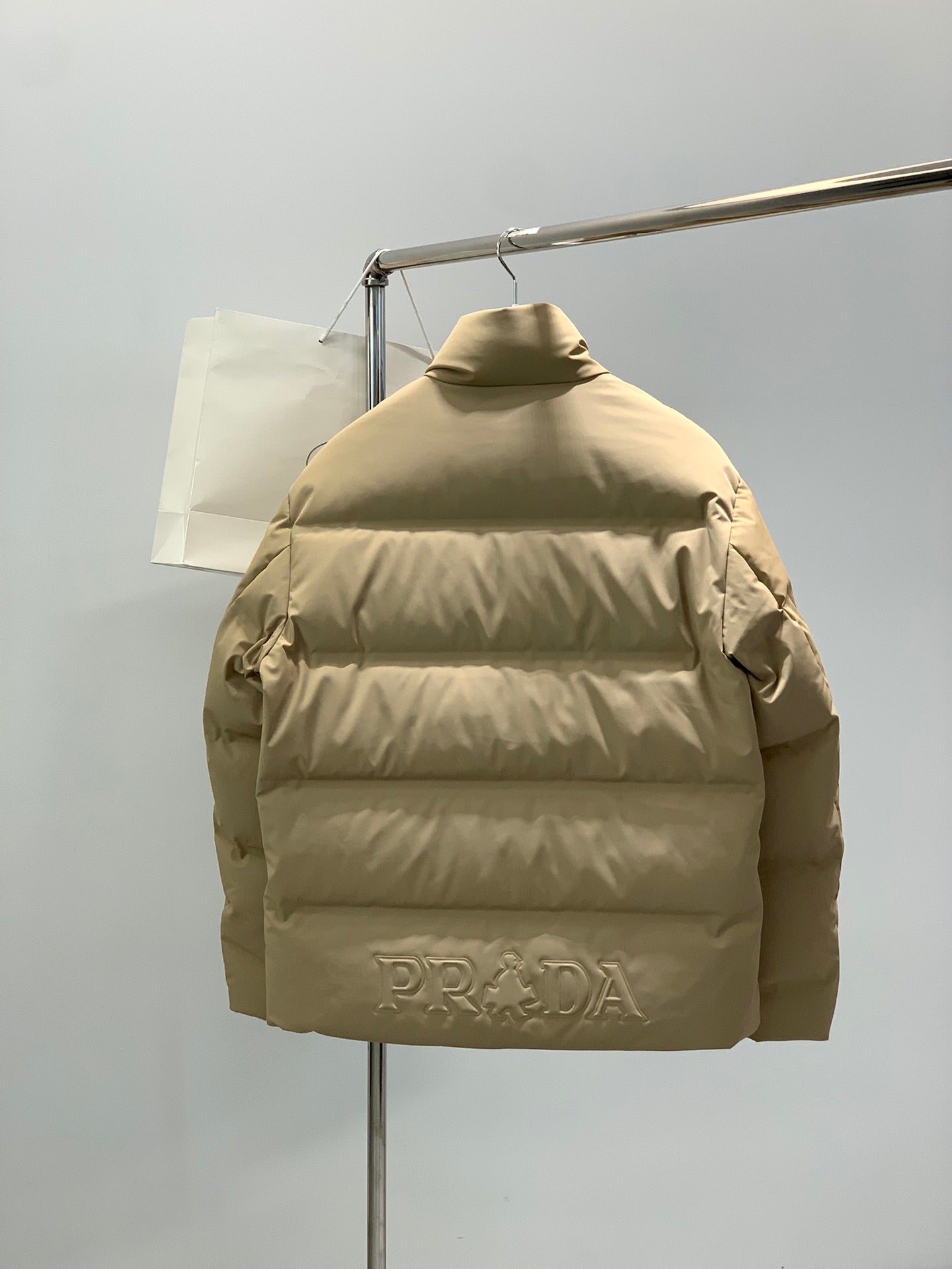 Prada 2025 Cropped Technical Knit Puffer Jacket Black Polyester