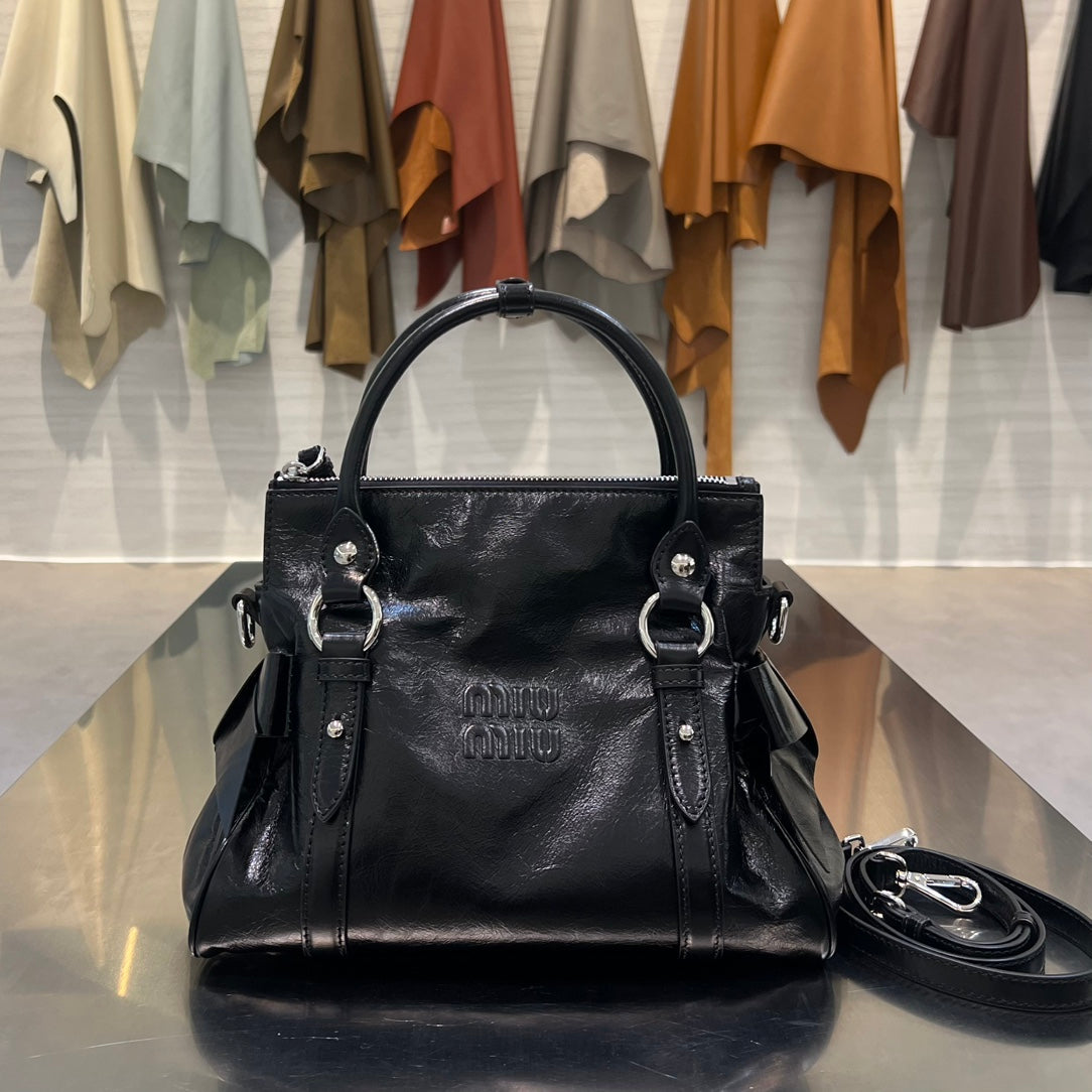MiuMiu 2026 Shiny Top Handle Bag 30cm Leather