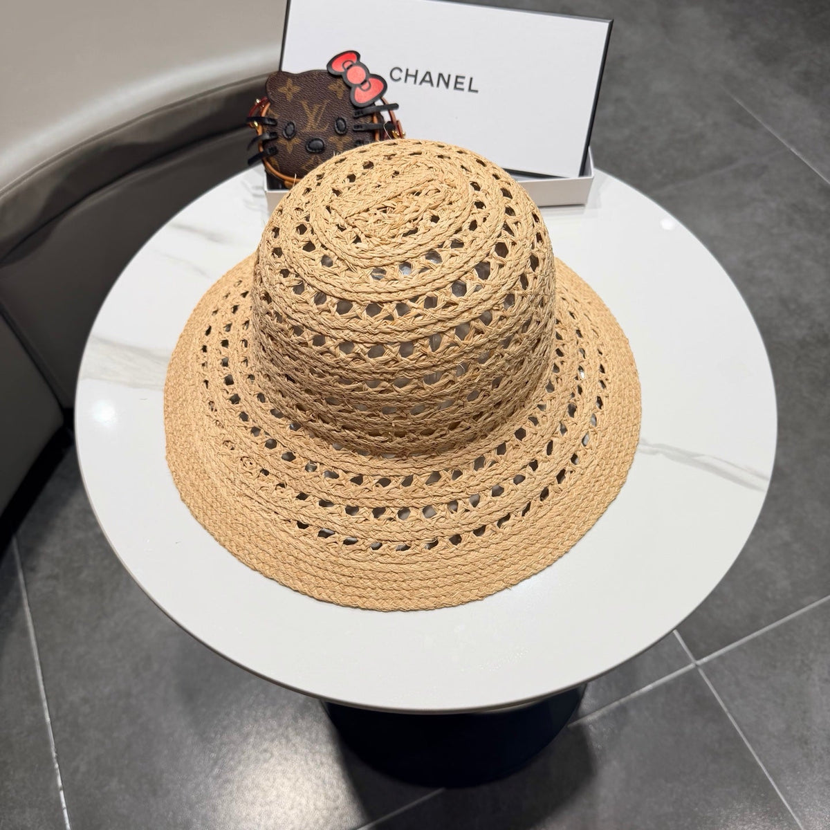 Chanel Hollowed-out Bow Straw Hat