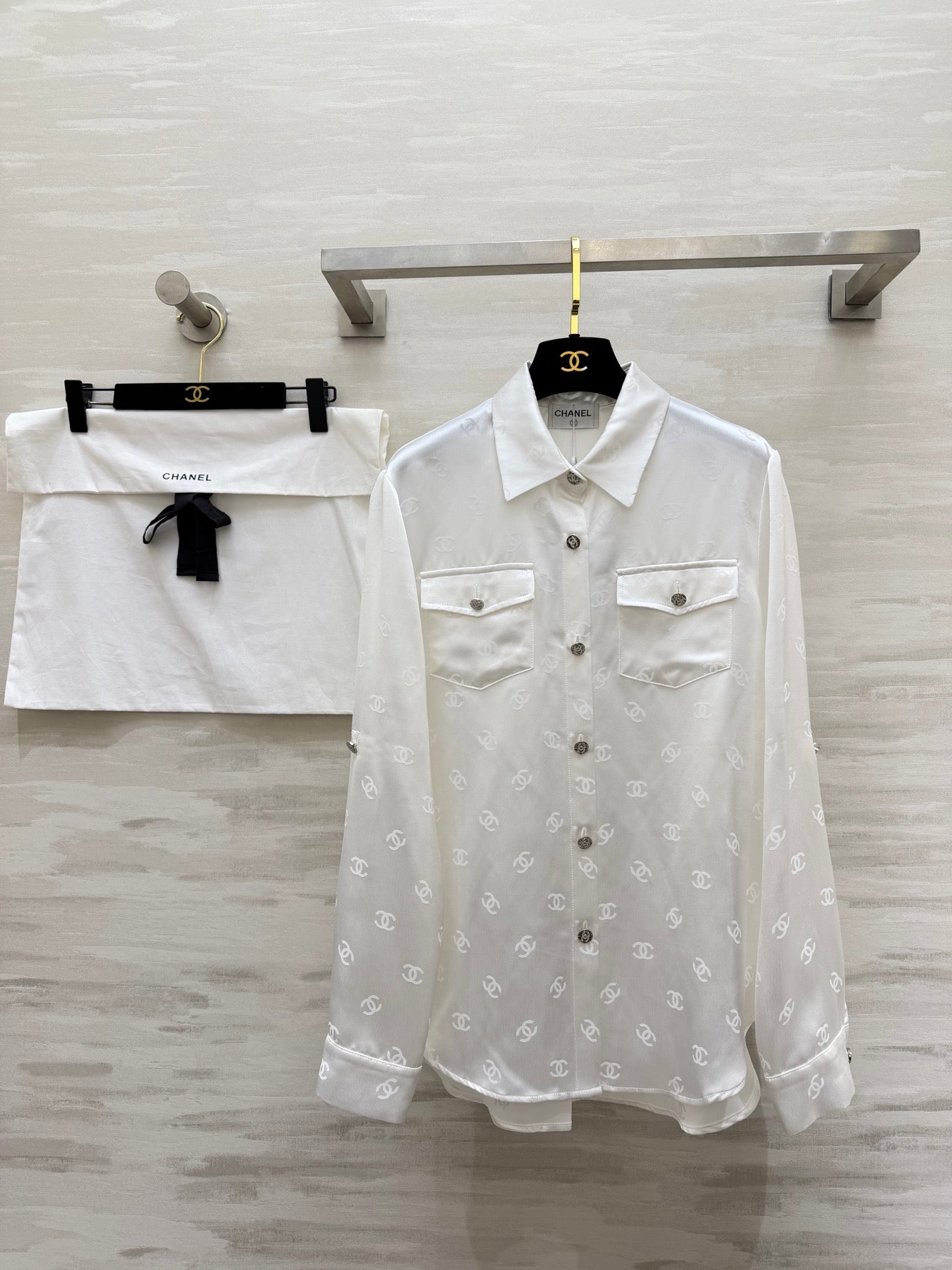 Chanel 2026 Double C Jacquard Acetate Silk Shirt 108151