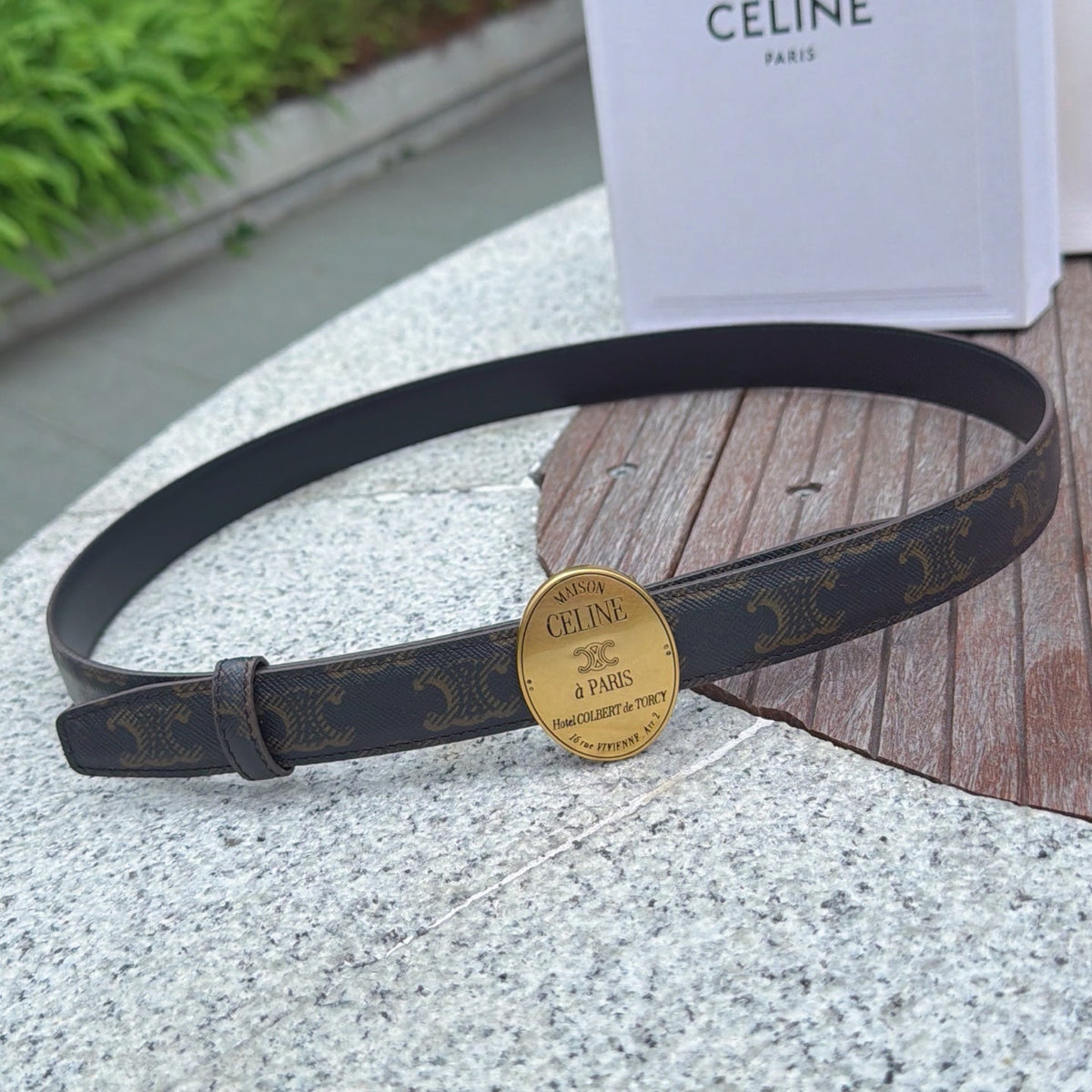 Celine 4.5cm Belt Buckle 2.5cm Width Embossed Leather