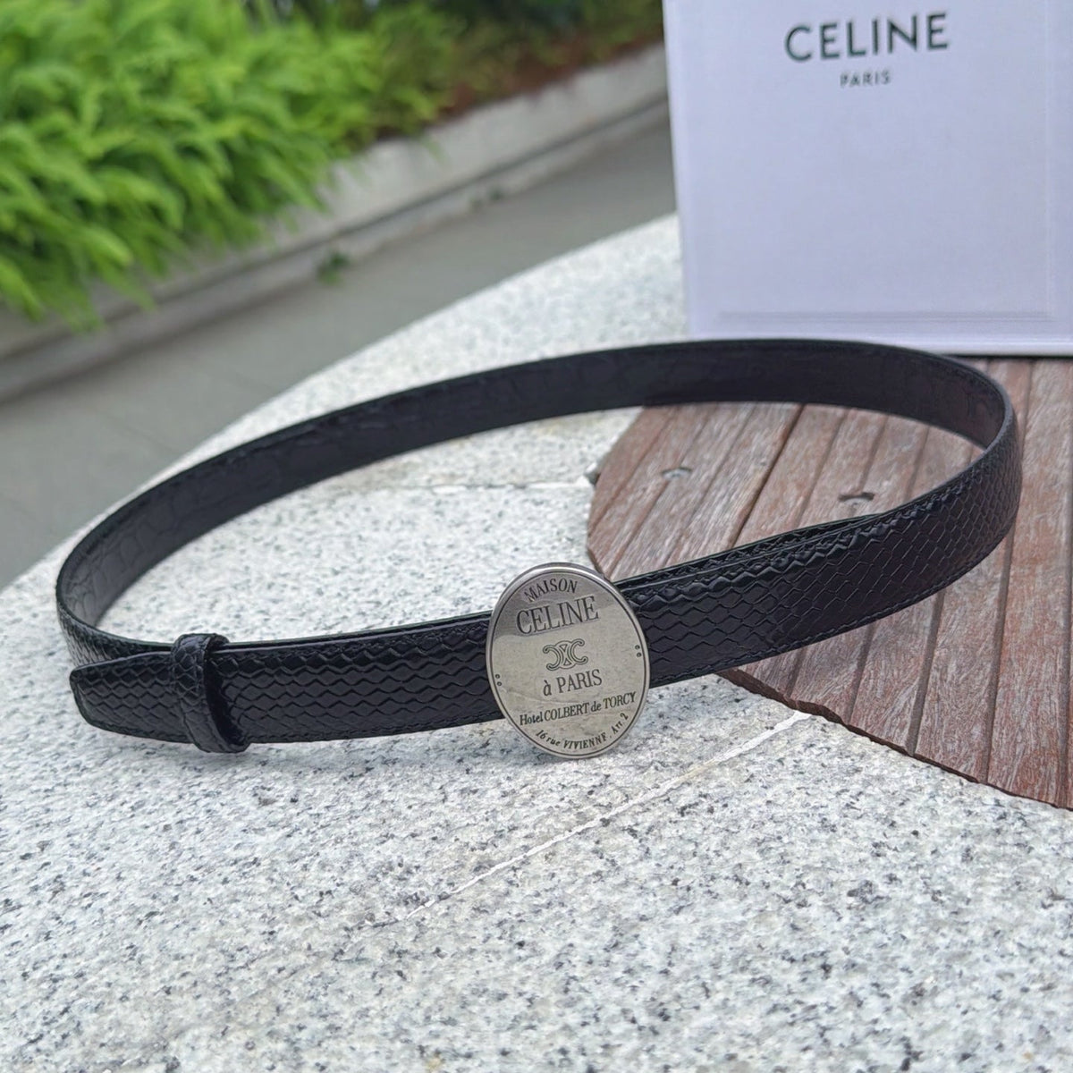 Celine 4.5cm Belt Buckle 2.5cm Width Embossed Leather