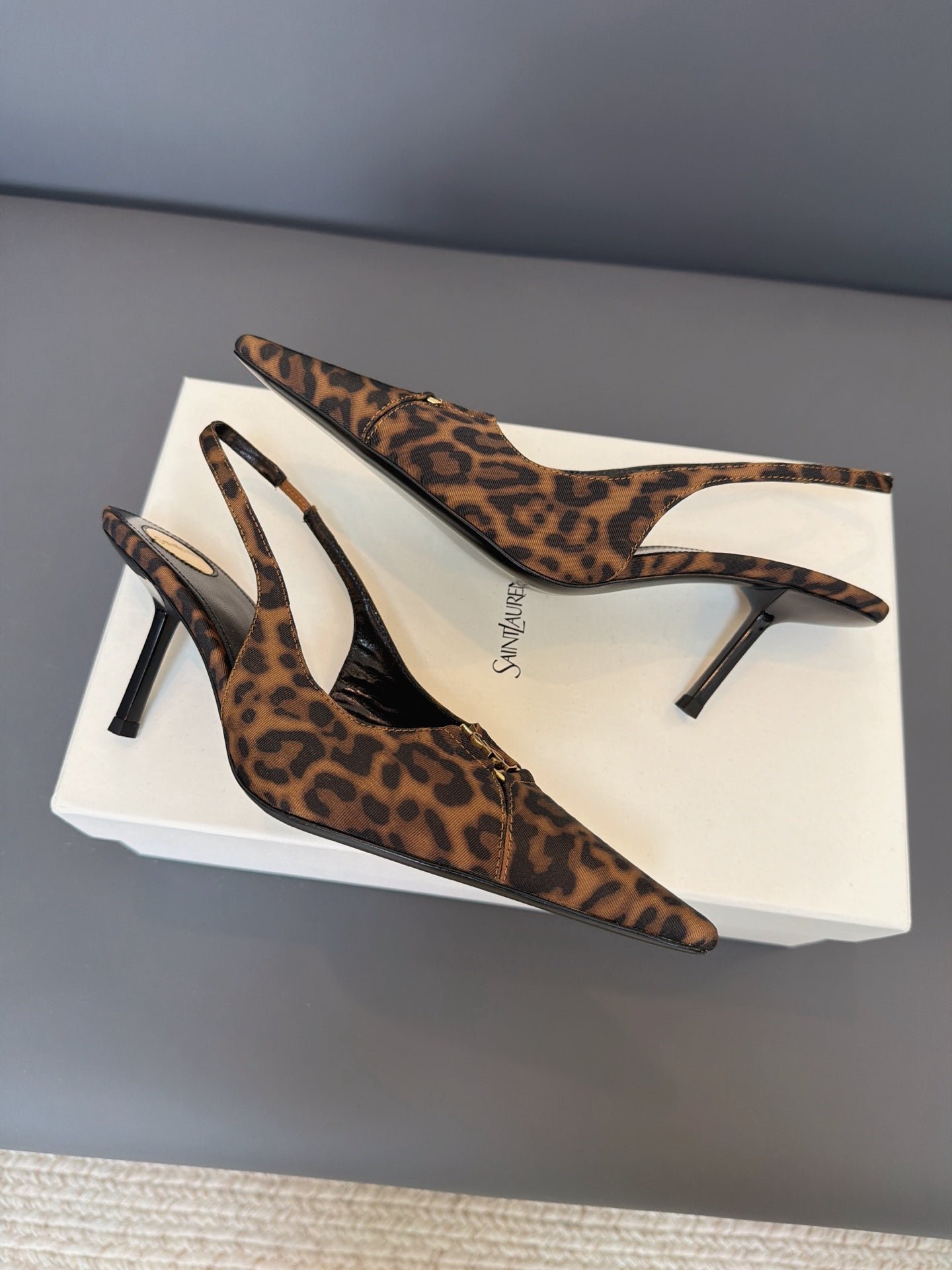YSL 2026 High-heeled Slingback Lepard Leather