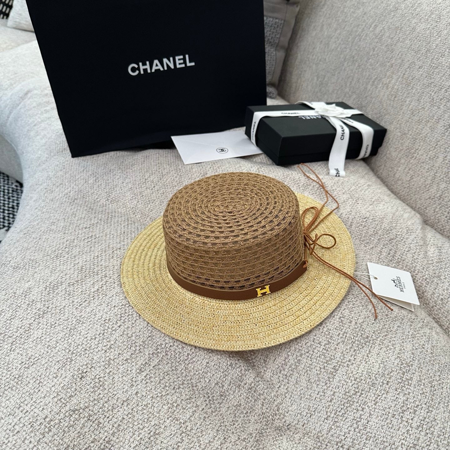 Hermes Flat-top Straw Hat 214518