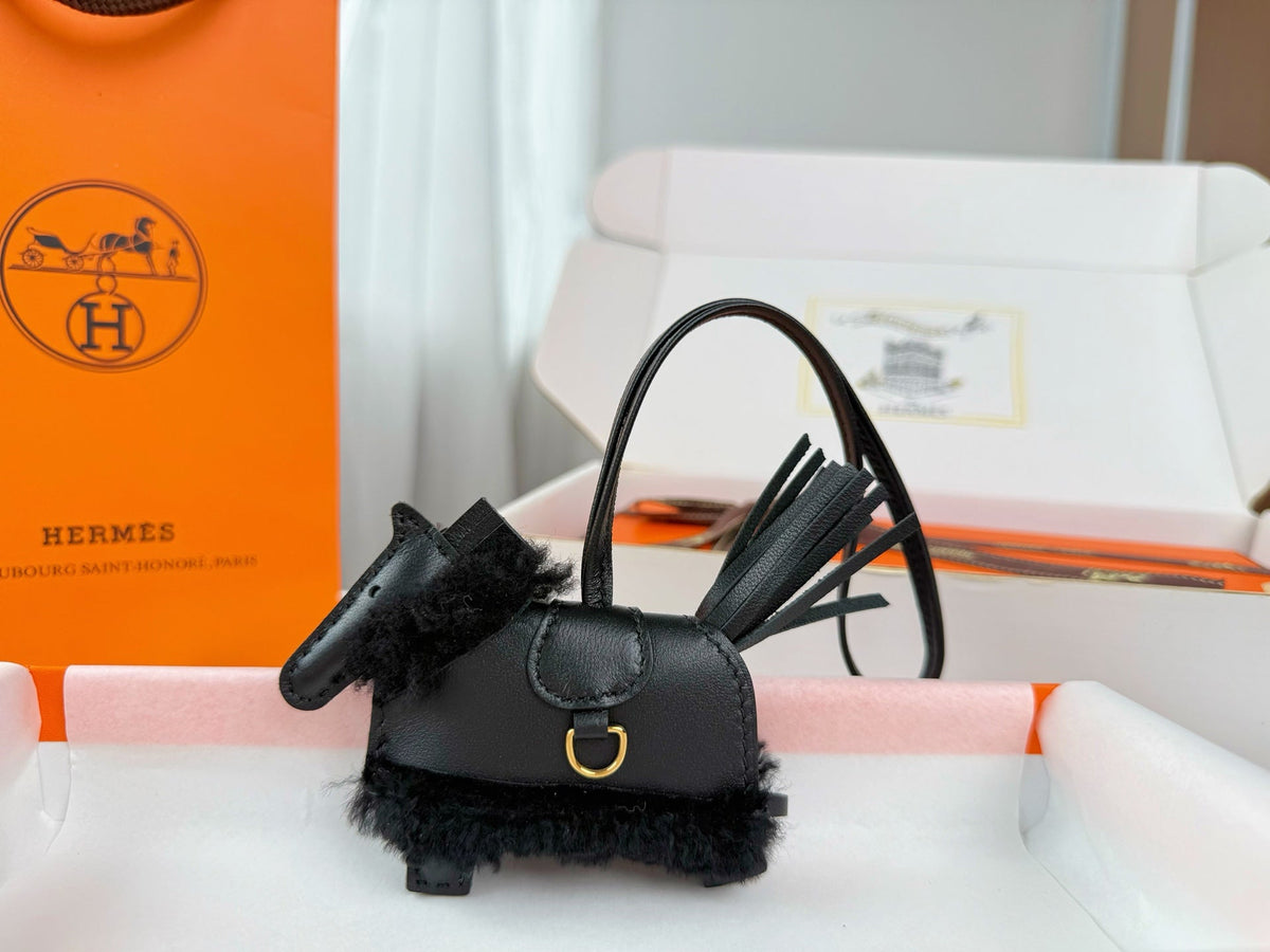 Hermes Rodeo Robeo Coeur Pony Bag Charm Lambswool