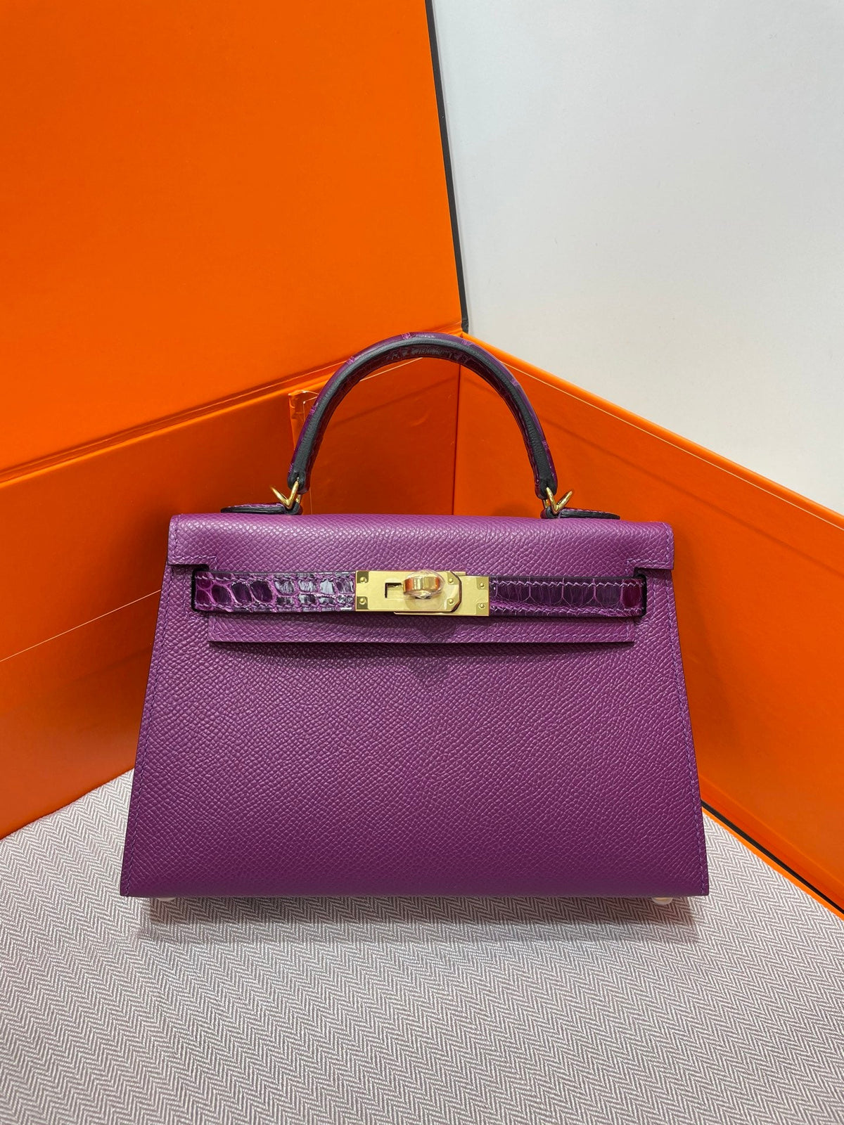 High-end Hermes 2026 Mini Kelly Bag 19cm Crocodile/Epsom Leather