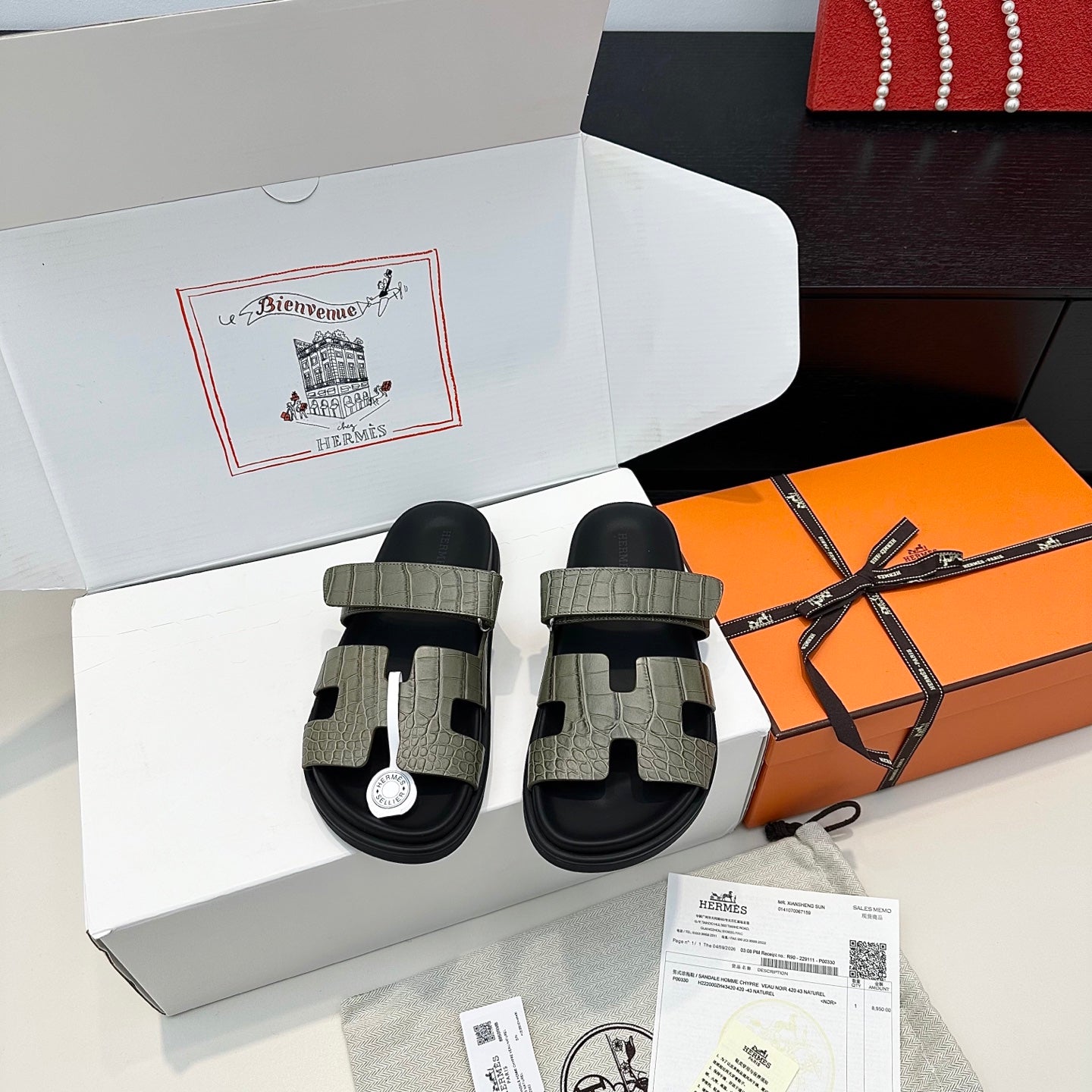 Hermes 2026 Chypre Sandal Crocodile-patterned Cowhide 969065