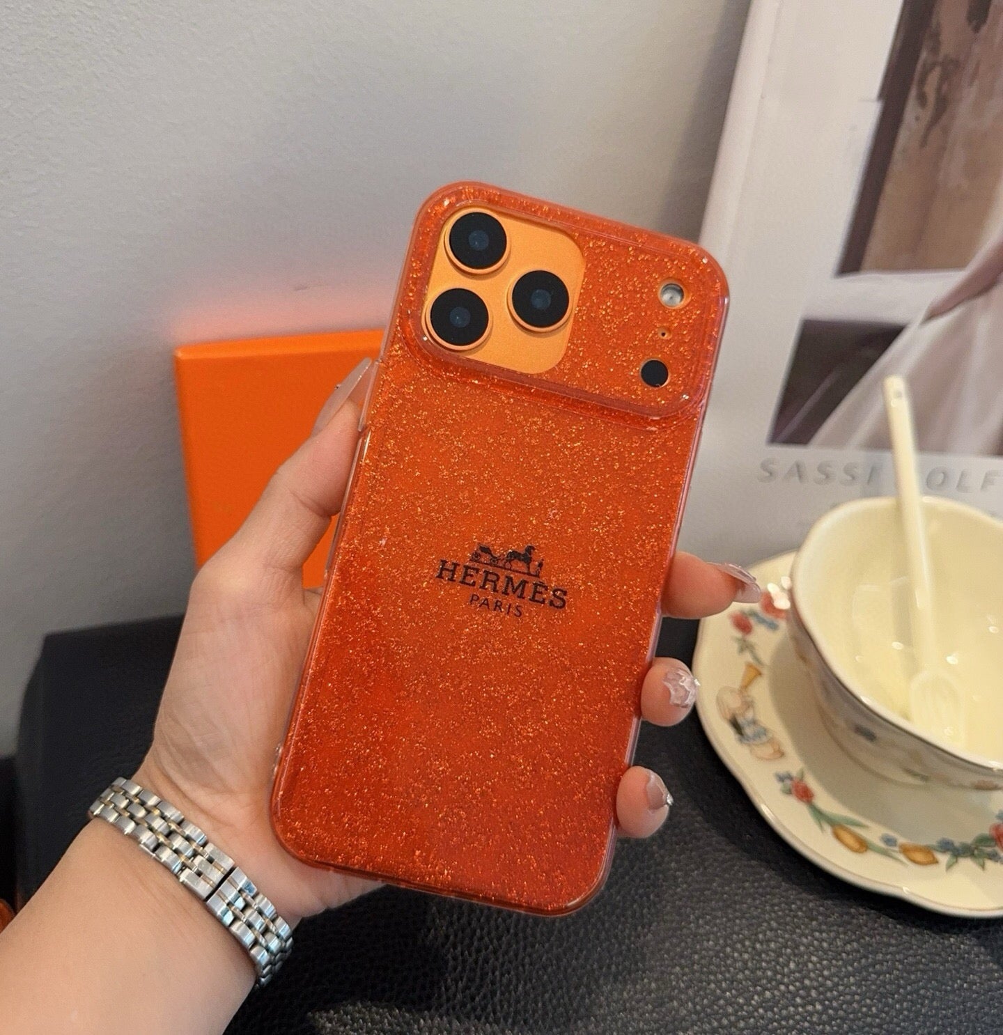 Hermes Sparkling Glitter Phone Case 398651