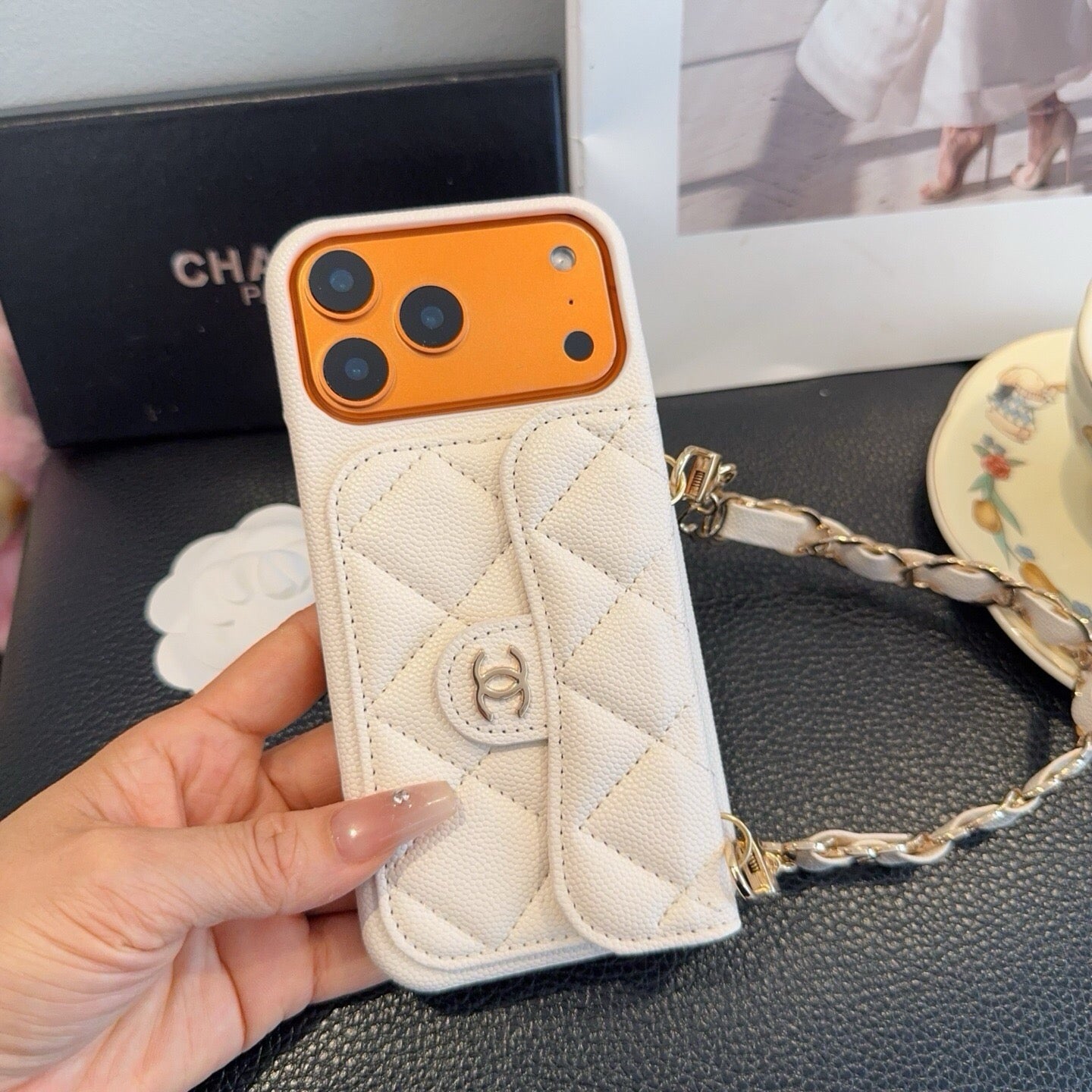 Chanel Quilted Caviar Leather Phone Case With Card Holder And Chain 398659