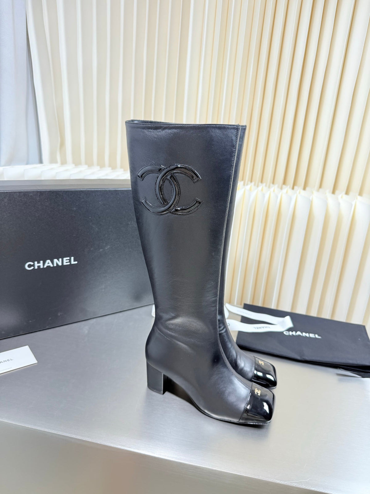 Chanel 2026 Square-Toe Knee-High Boots Suede Leather 123376