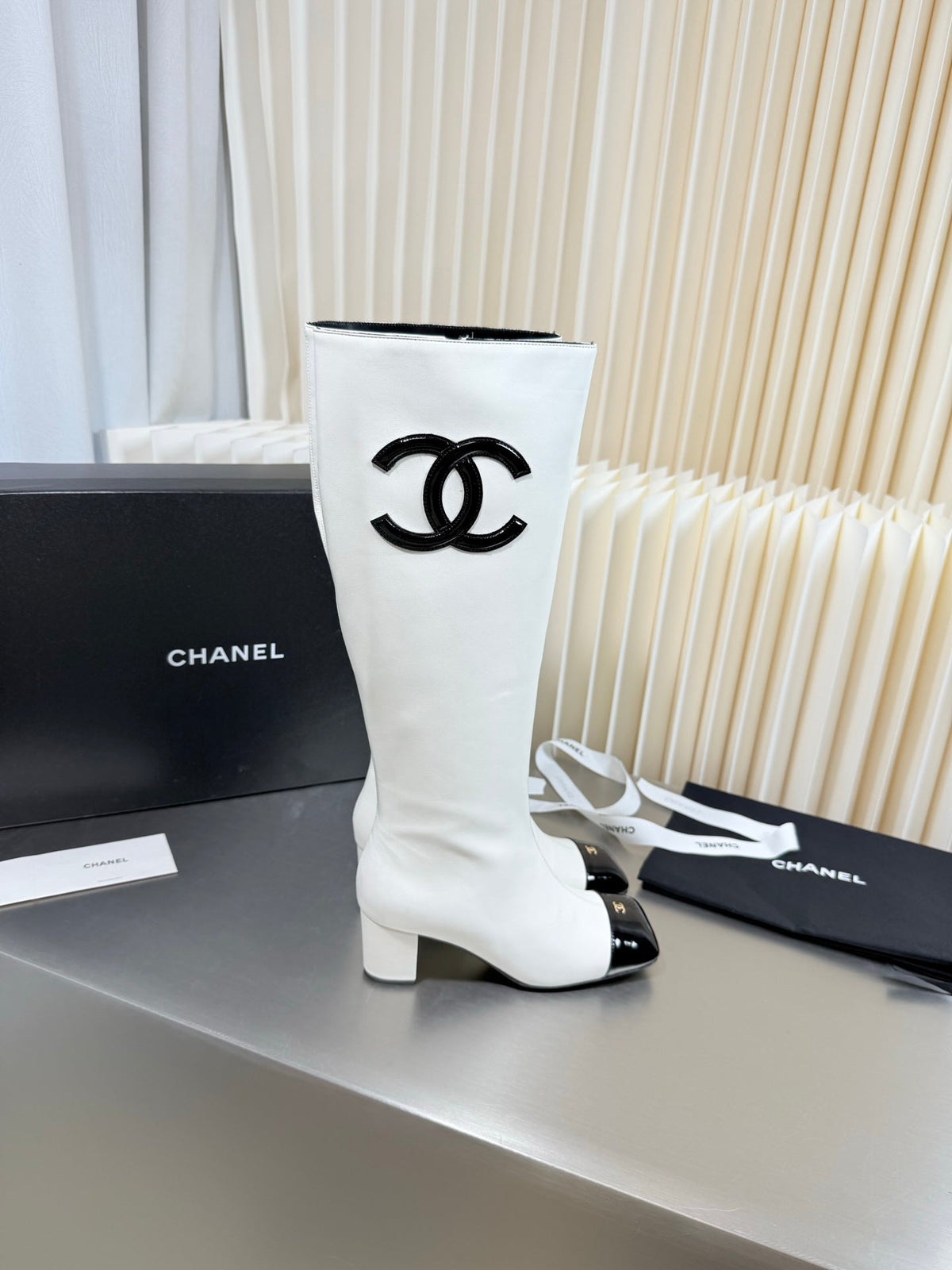 Chanel 2026 Square-Toe Knee-High Boots Suede Leather 123376