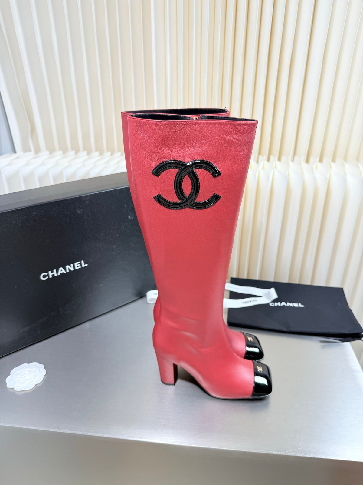 Chanel 2026 Square-Toe Knee-High Boots Suede Leather 123376