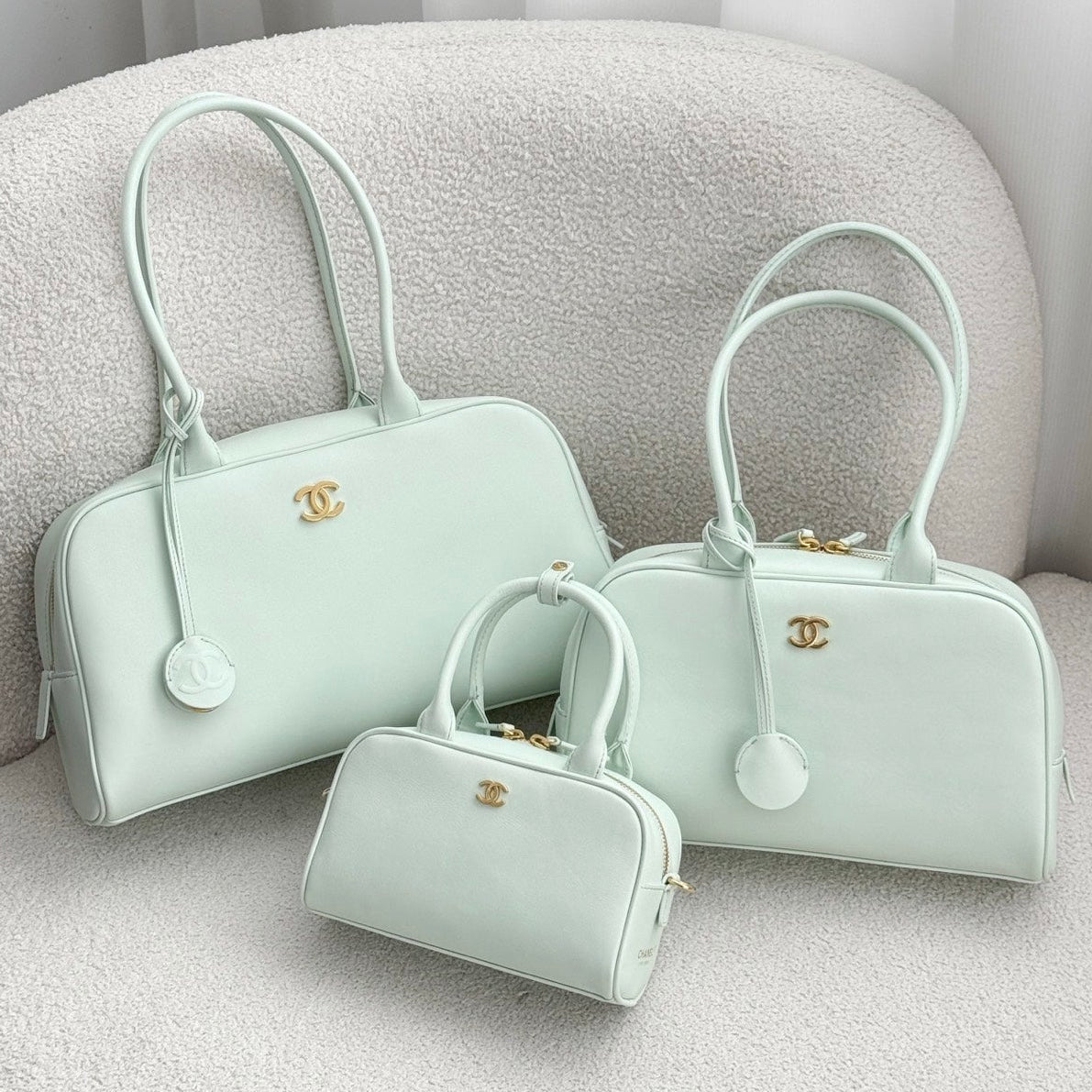 Chanel 2026 Strap Clutch Bag Mint Green Gold Hardware Leather