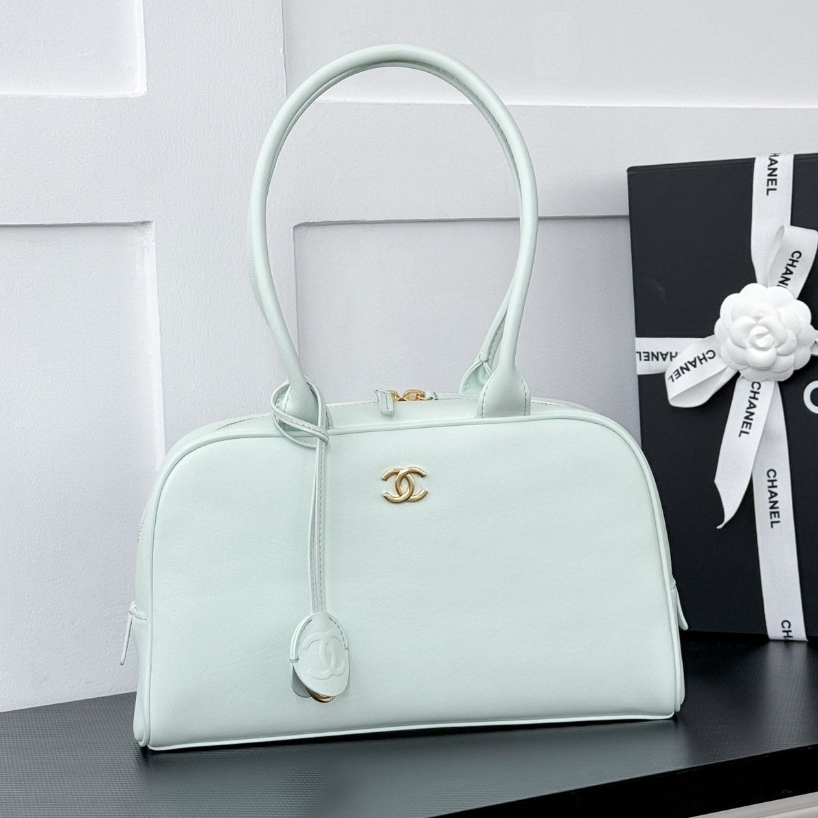 Chanel 2026 Strap Clutch Bag Mint Green Gold Hardware Leather