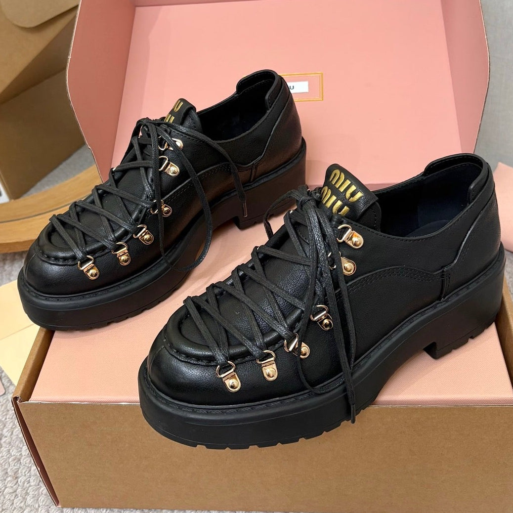 Miu Miu 2026 Lace-Up Loafers Cowhide 154872